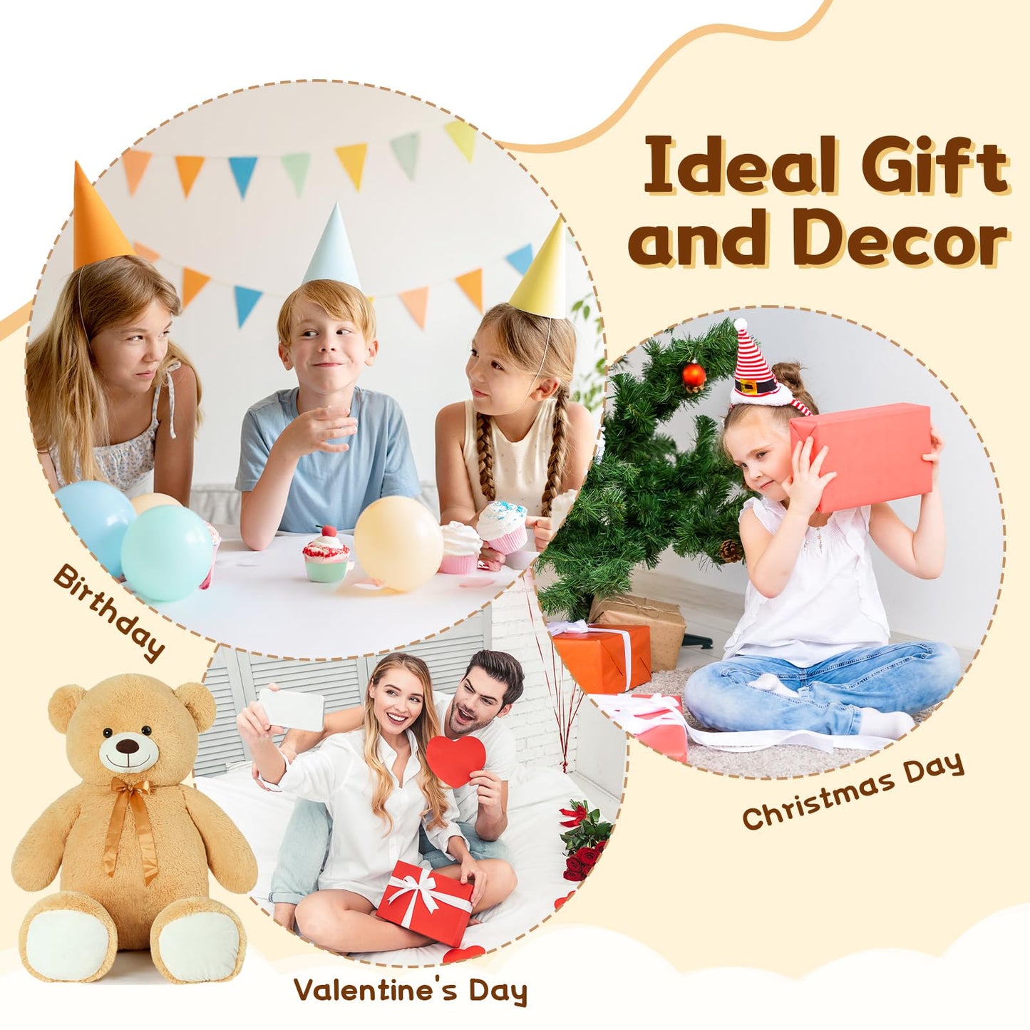 Tezituor 40in Giant Teddy Bear Plush – Large Brown Stuffed Animal for All Ages