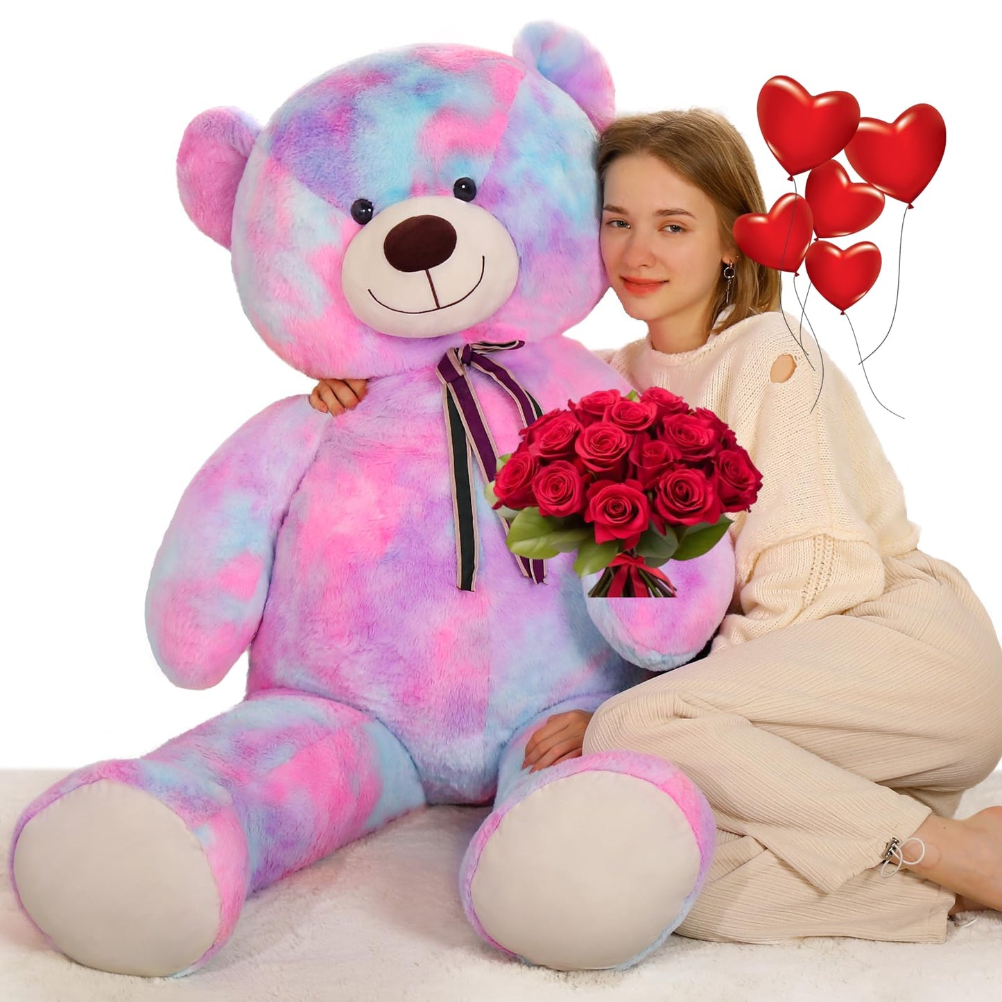 Tezituor Big Teddy Bear - 59-Inch Giant Rainbow Purple Plush, Life-Size Gift for Holidays
