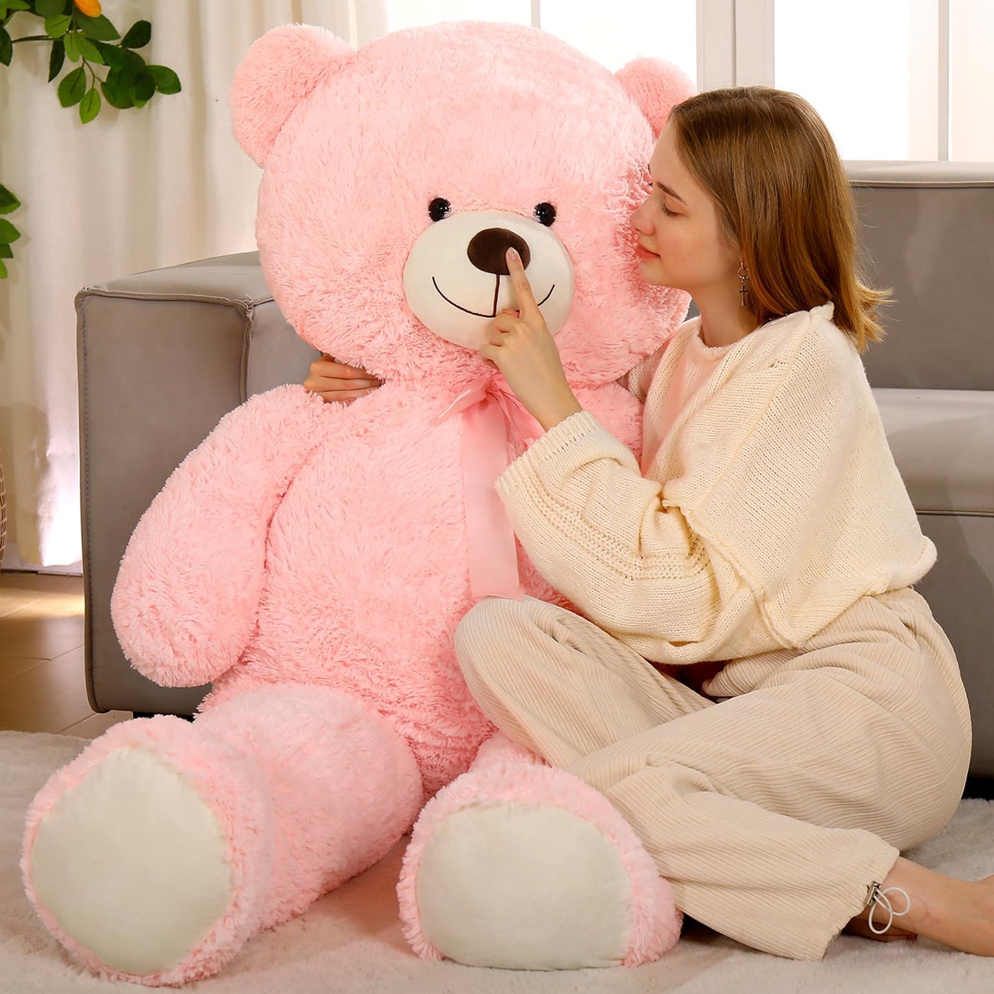 Tezituor 59-Inch Valentines Pink Giant Teddy Bear | 5ft Soft Plush Gift