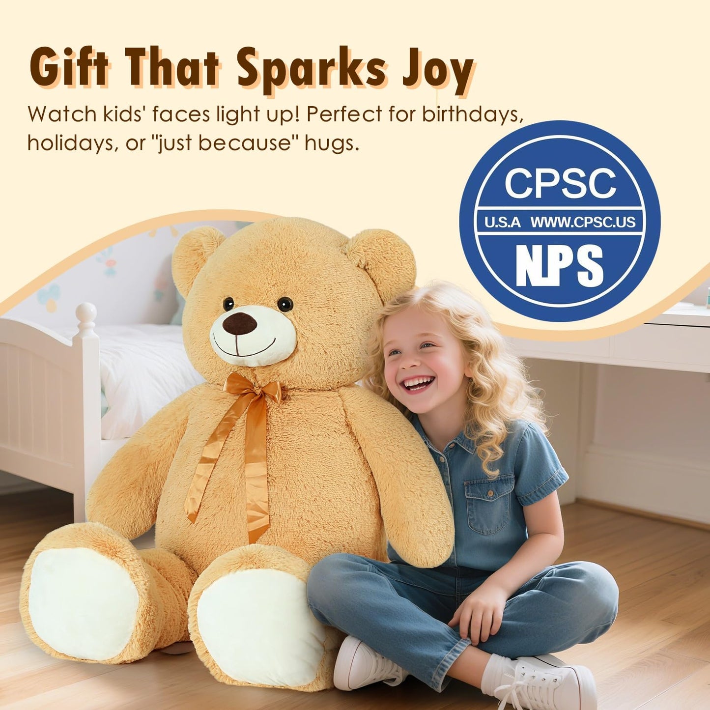 Tezituor 40in Giant Teddy Bear Plush – Large Brown Stuffed Animal for All Ages