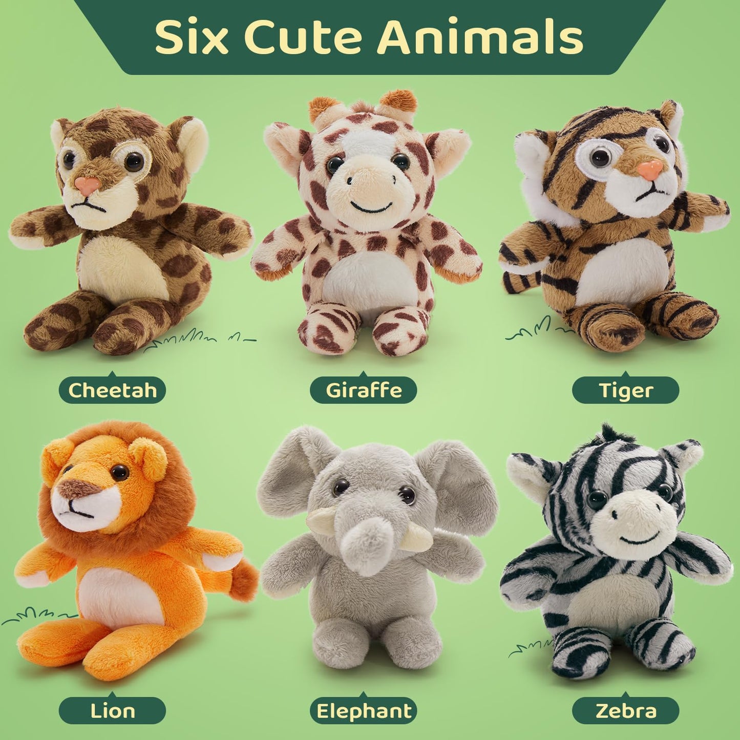 Tezituor 6-Pack Small Stuffed Animals Bulk Plush Toys – 6" Mini Plush Keychains