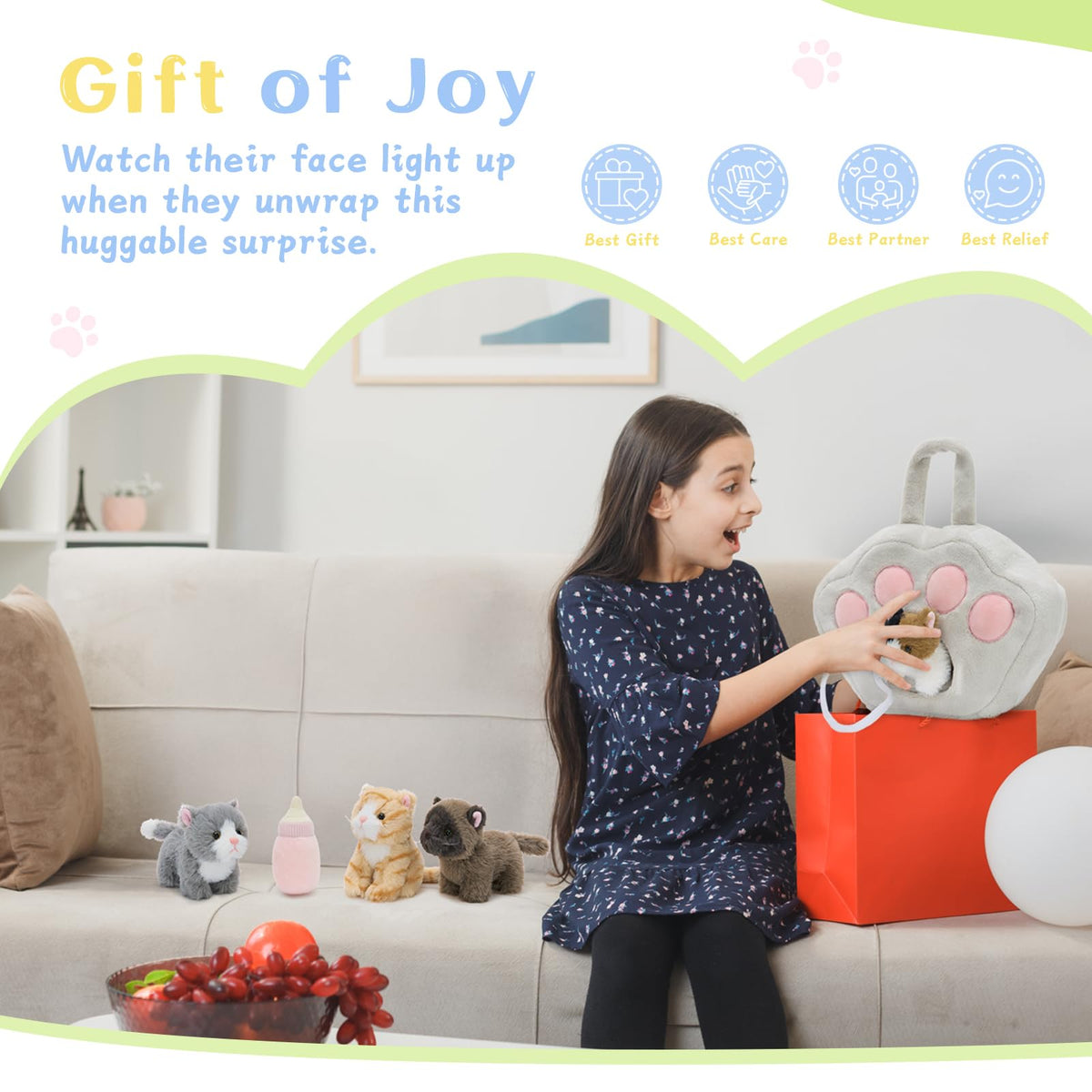 Tezituor 7-Piece Cat Stuffed Animal Set | Plush Carrier Playset for Kids