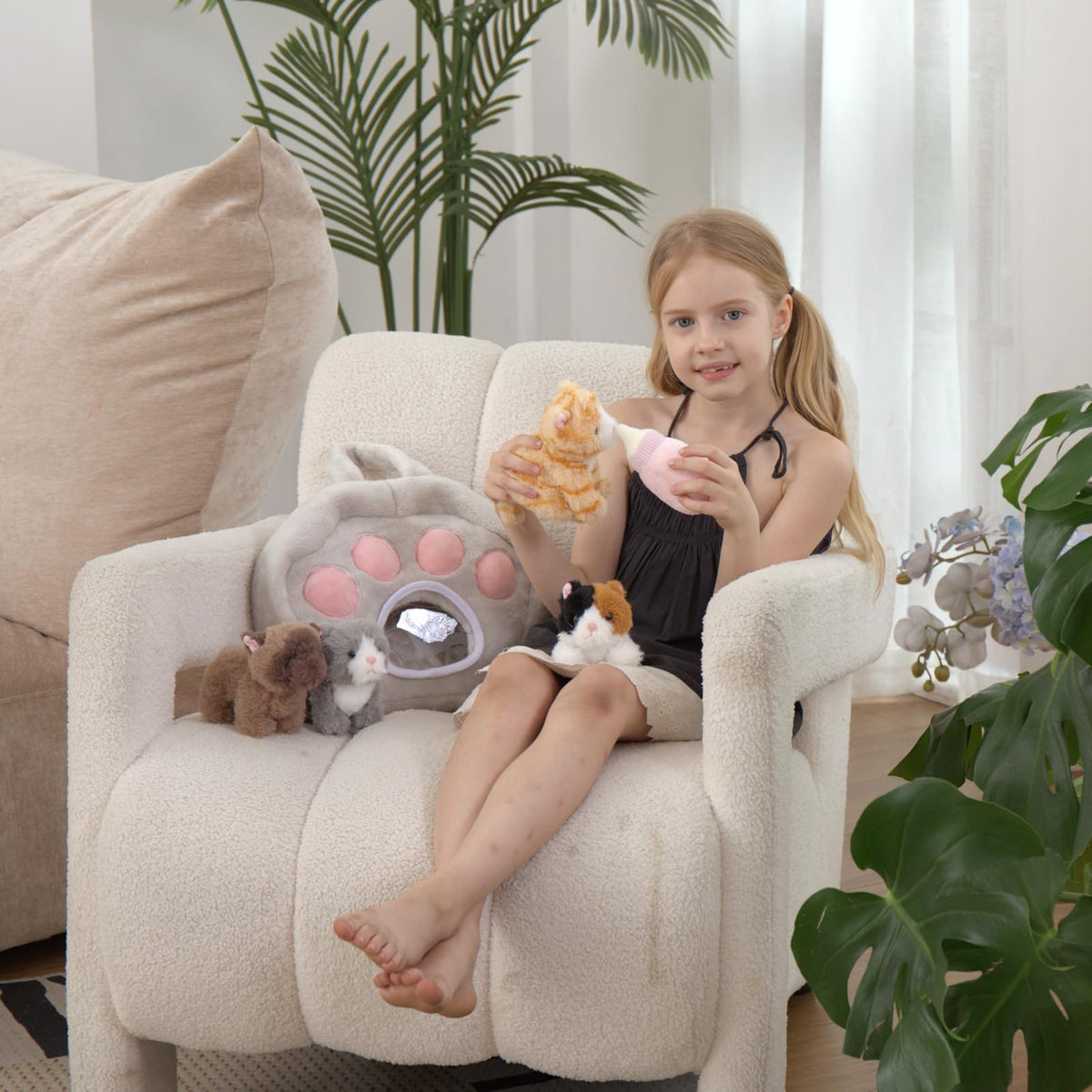 Tezituor 7-Piece Cat Stuffed Animal Set | Plush Carrier Playset for Kids