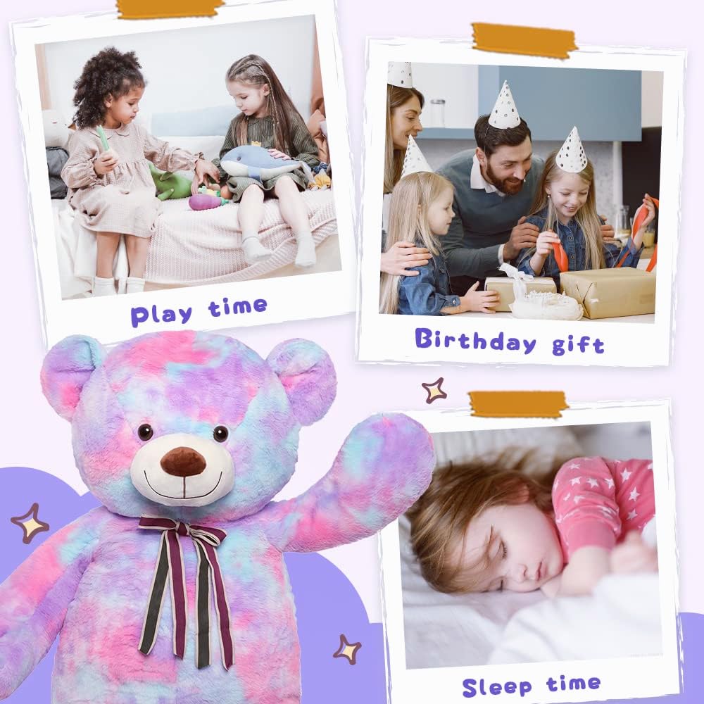 Tezituor 52-Inch Rainbow Purple Teddy Bear – Giant Plush Toy Gift