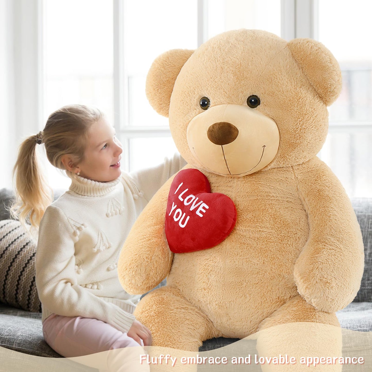 Tezituor Giant Teddy Bear 5ft – Large Brown Plush I Love You Bear | Gift for Kids & Girlfriend