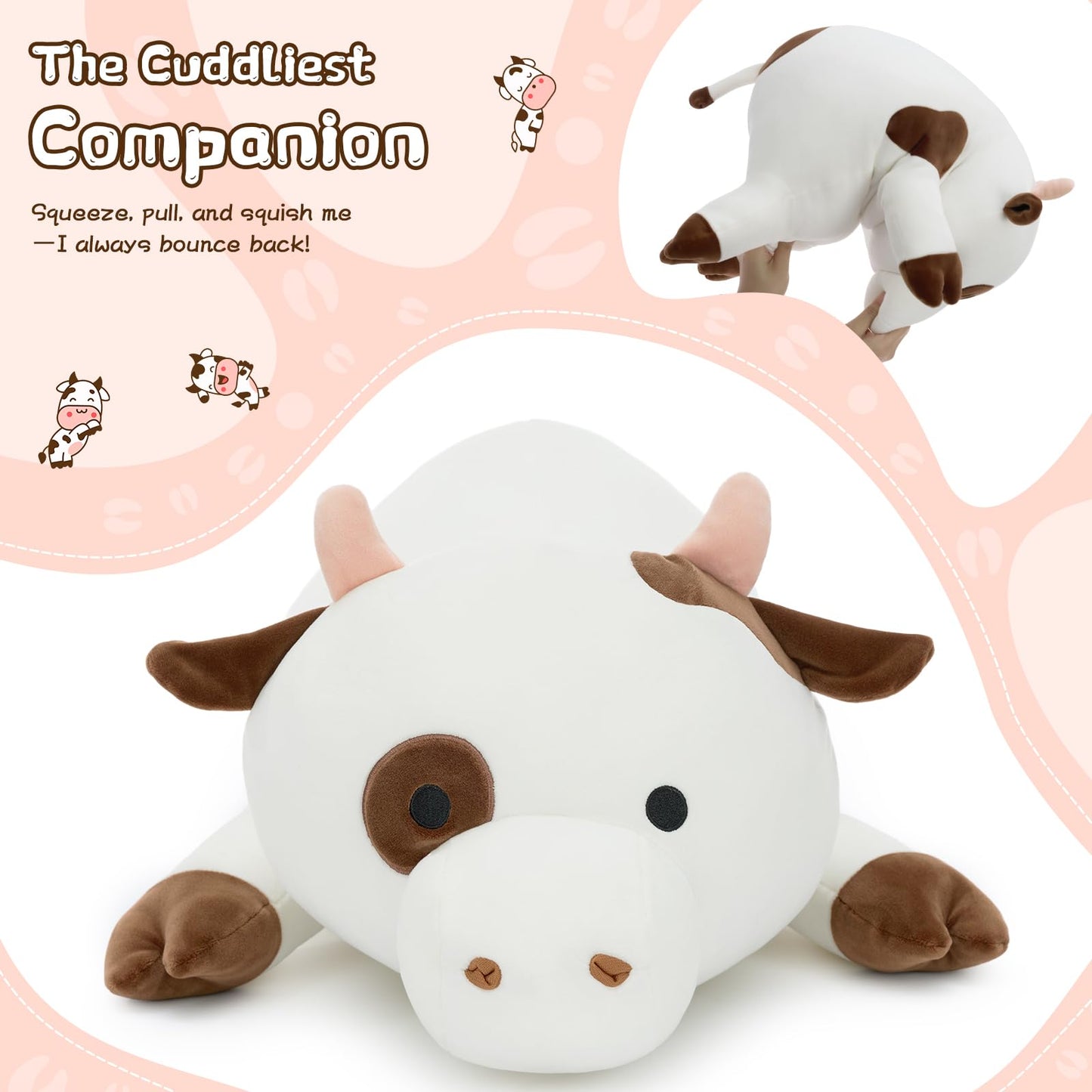 Tezituor Large Cow Plush Pillow – 24-inch Ultra-Soft Hug Pillow for Kids & Adults