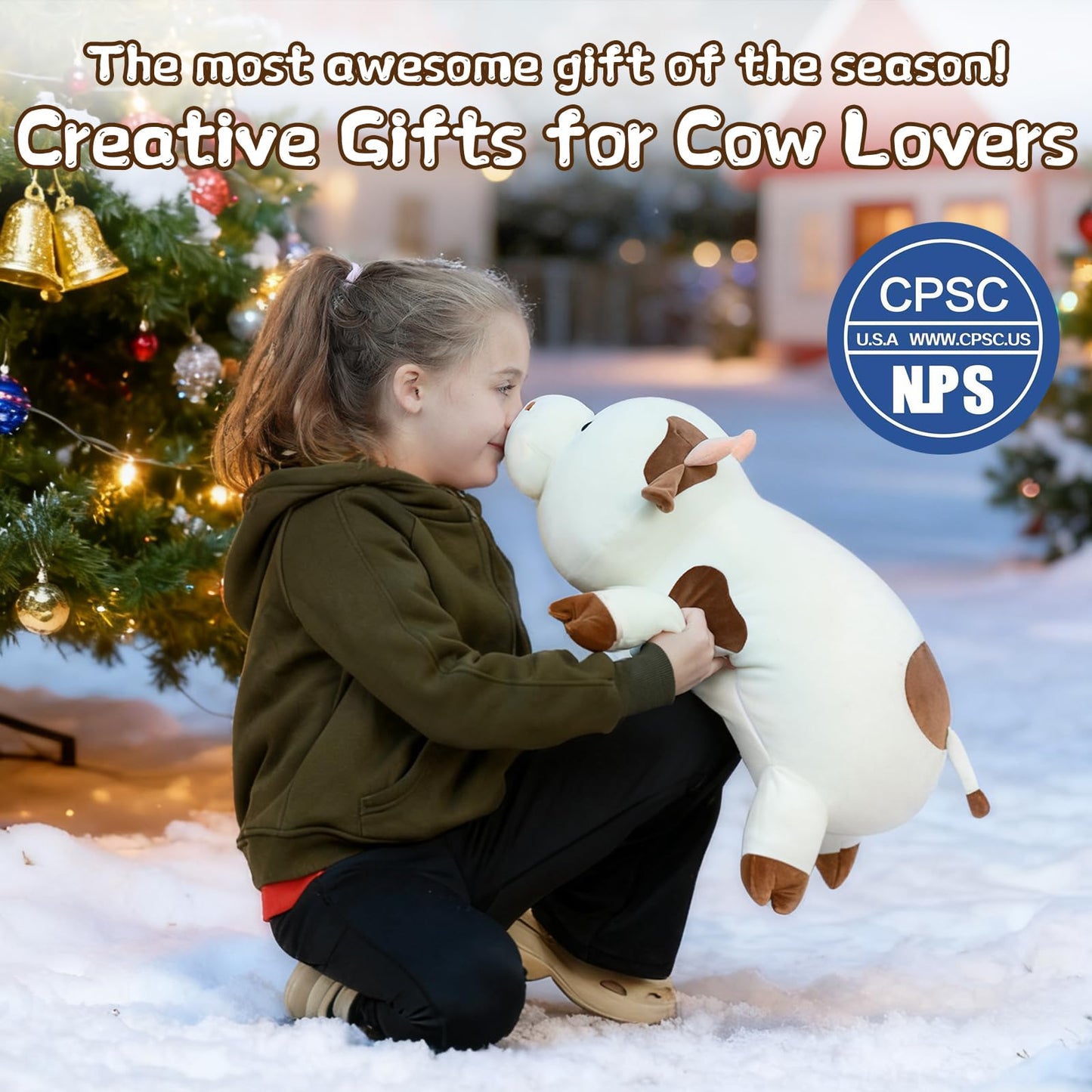 Tezituor Large Cow Plush Pillow – 24-inch Ultra-Soft Hug Pillow for Kids & Adults