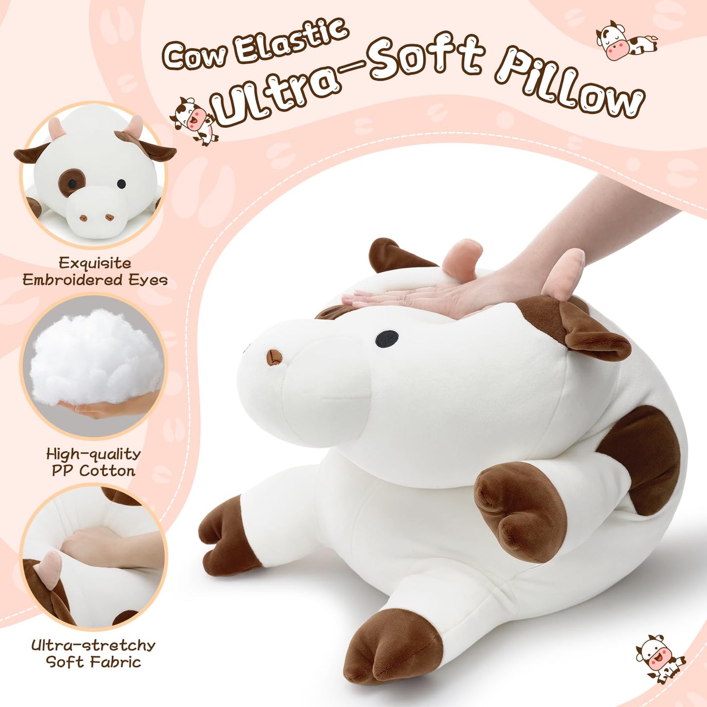 Tezituor Large Cow Plush Pillow – 24-inch Ultra-Soft Hug Pillow for Kids & Adults