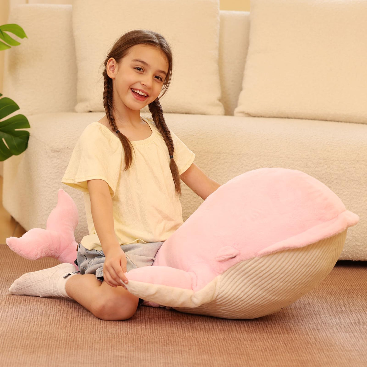 Tezituor 4ft Pink Whale Plush Pillow – Giant Whale Stuffed Animal for Kids & Adults | Home Decor Gift