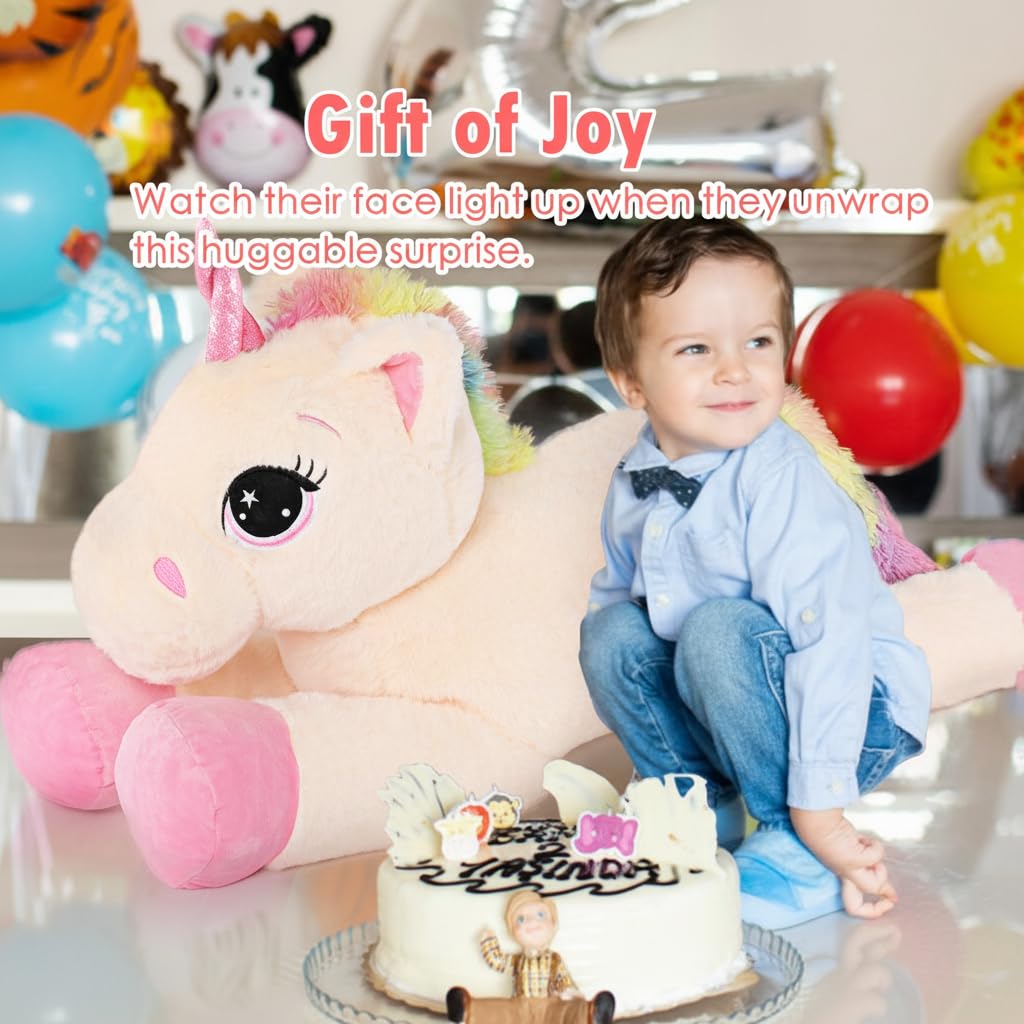 Tezituor 43'' Big Unicorn Plush Toy – Off-White Giant Unicorn Stuffed Animal