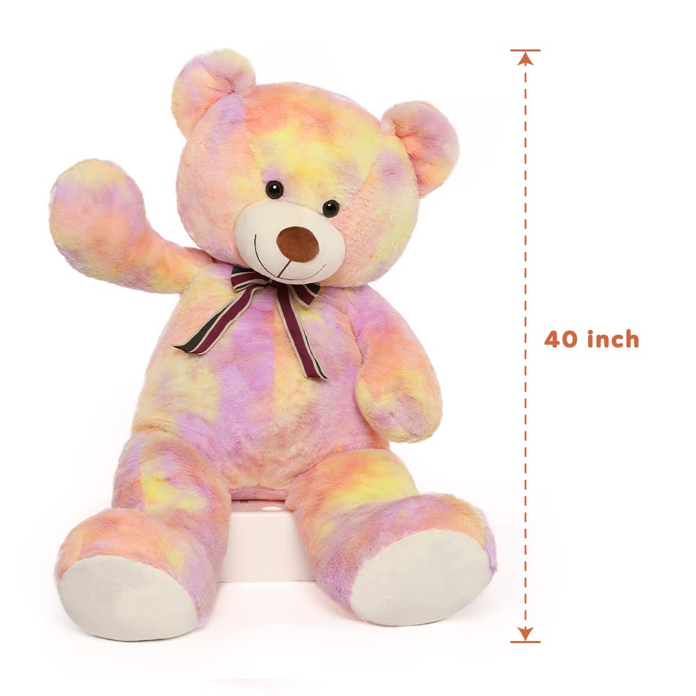 Tezituor 40in Giant Teddy Bear – Rainbow Yellow Plush, Large Huggable Toy for Baby Showers, Christmas & More