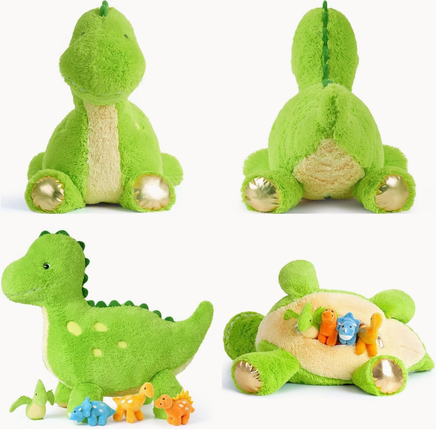 Tezituor Cute Dinosaur Plush Set – 26-Inch Green Dino with 4 Baby Dinos