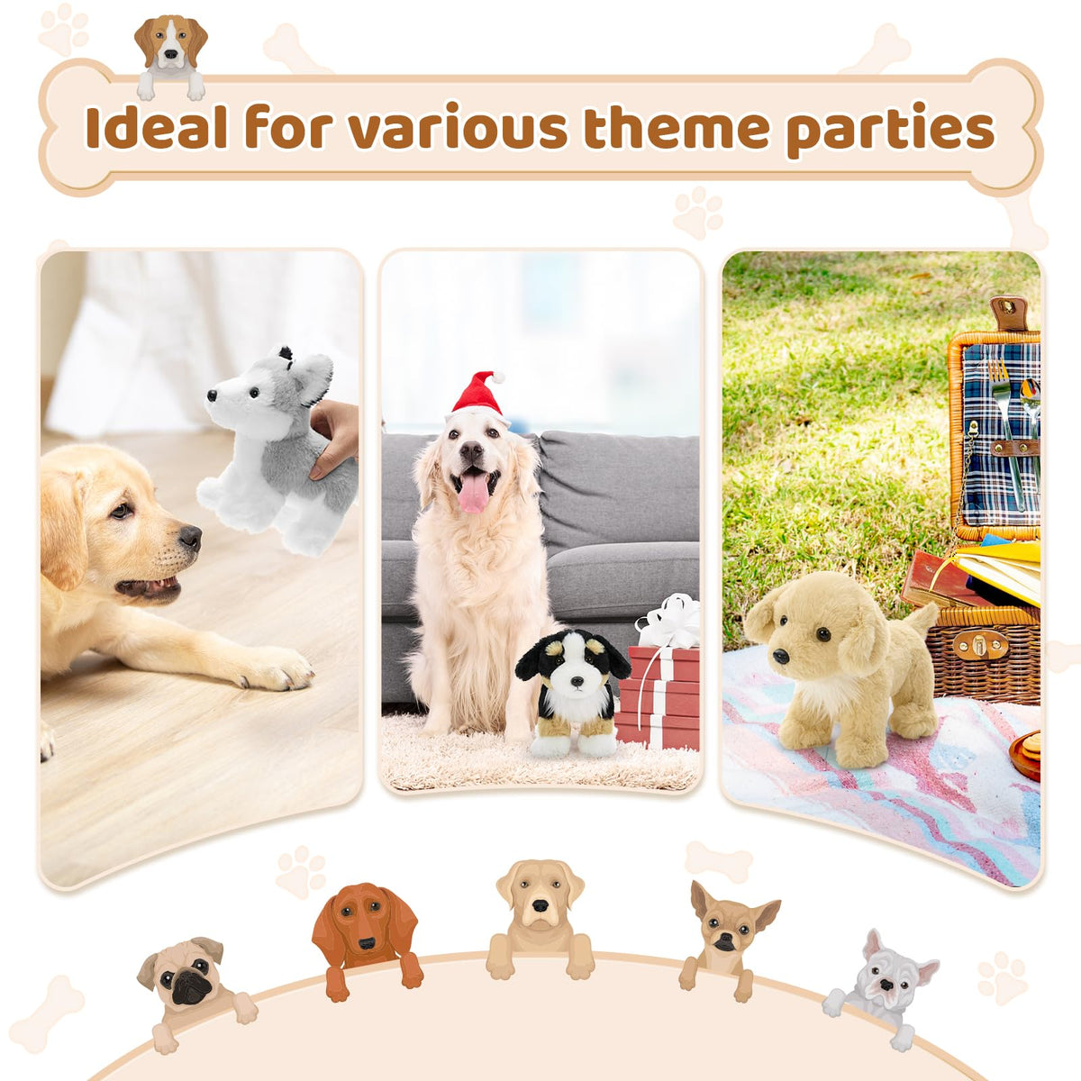 Tezituor 6 Pcs Bulk Dog Stuffed Animals – 11\" Fluffy Puppy Plush Toys for Kids | Party Favors & Gifts