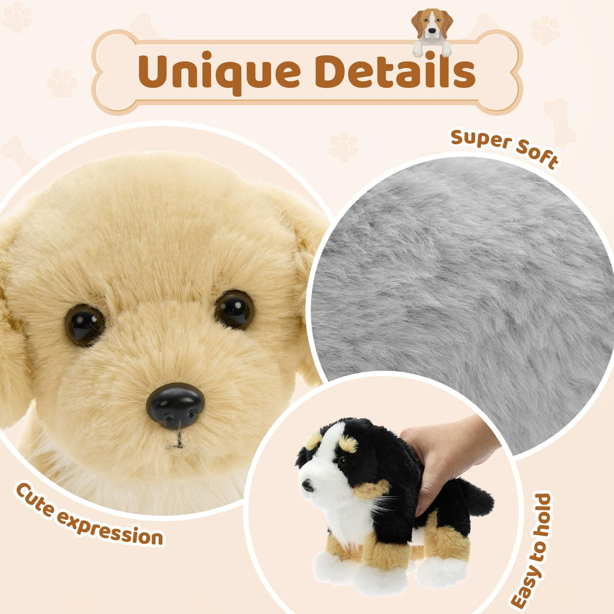 Tezituor 6 Pcs Bulk Dog Stuffed Animals – 11\" Fluffy Puppy Plush Toys for Kids | Party Favors & Gifts