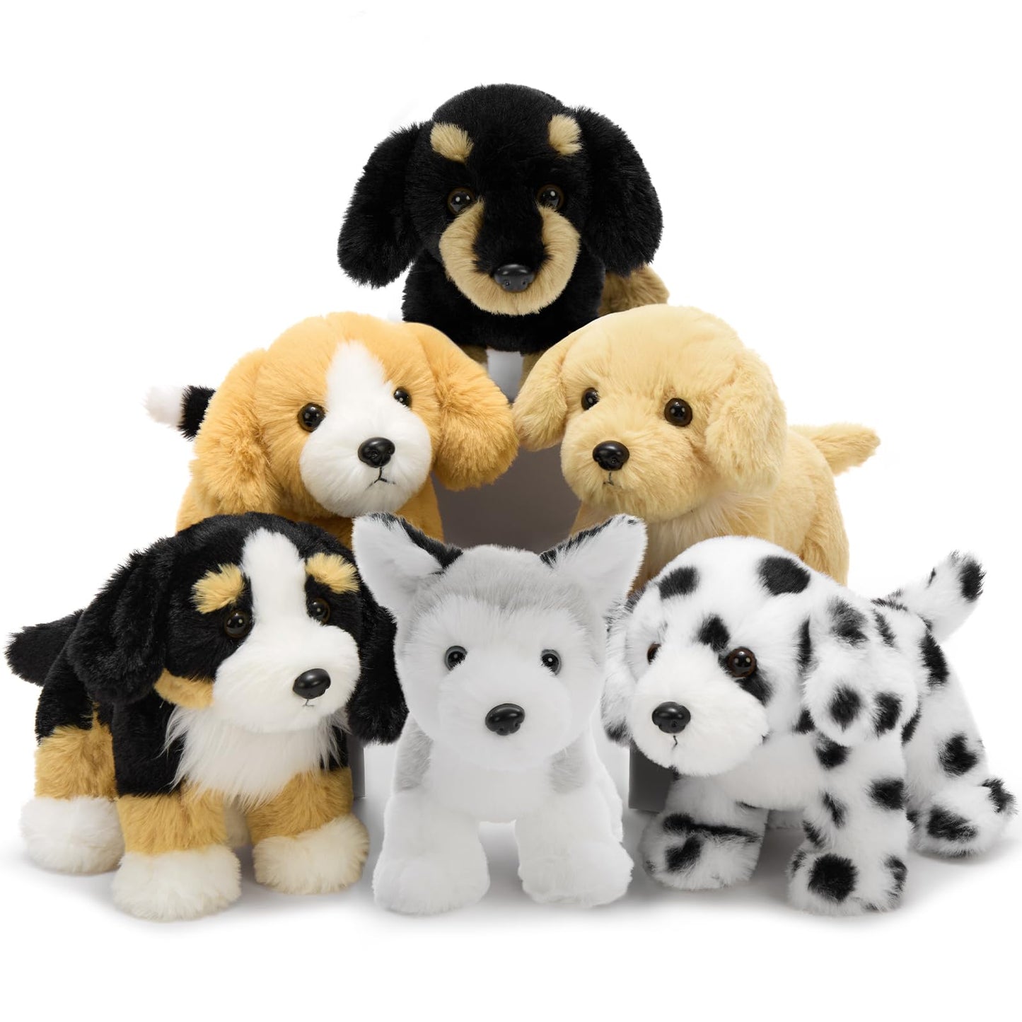 Tezituor 6 Pcs Bulk Dog Stuffed Animals – 11\" Fluffy Puppy Plush Toys for Kids | Party Favors & Gifts