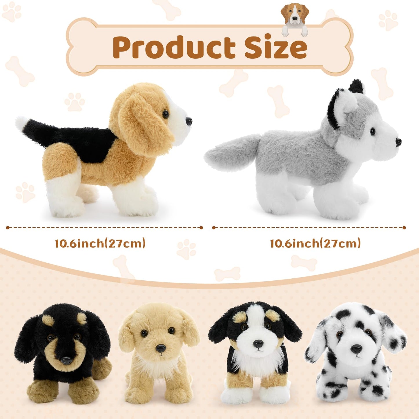 Tezituor 6 Pcs Bulk Dog Stuffed Animals – 11\" Fluffy Puppy Plush Toys for Kids | Party Favors & Gifts