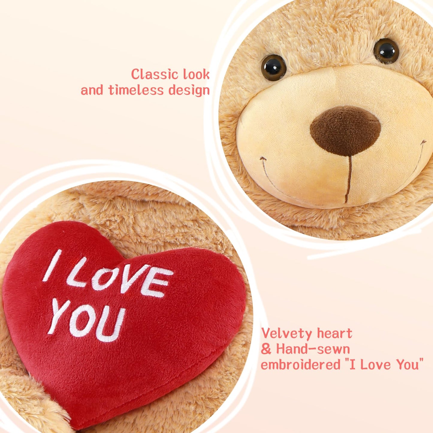 Tezituor Giant Teddy Bear 5ft – Large Brown Plush I Love You Bear | Gift for Kids & Girlfriend