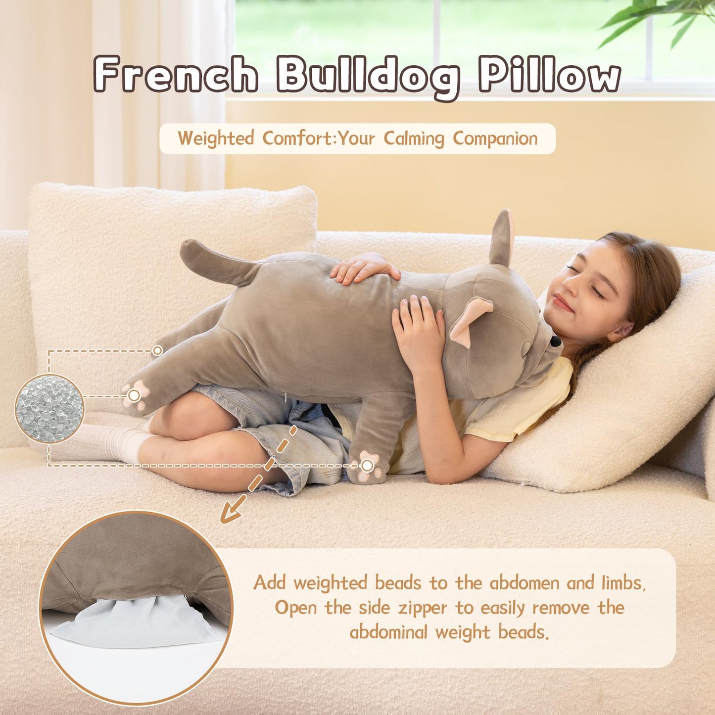 Tezituor 2.5lb Plush French Bulldog Pillow – 30-Inch Hugging Cushion