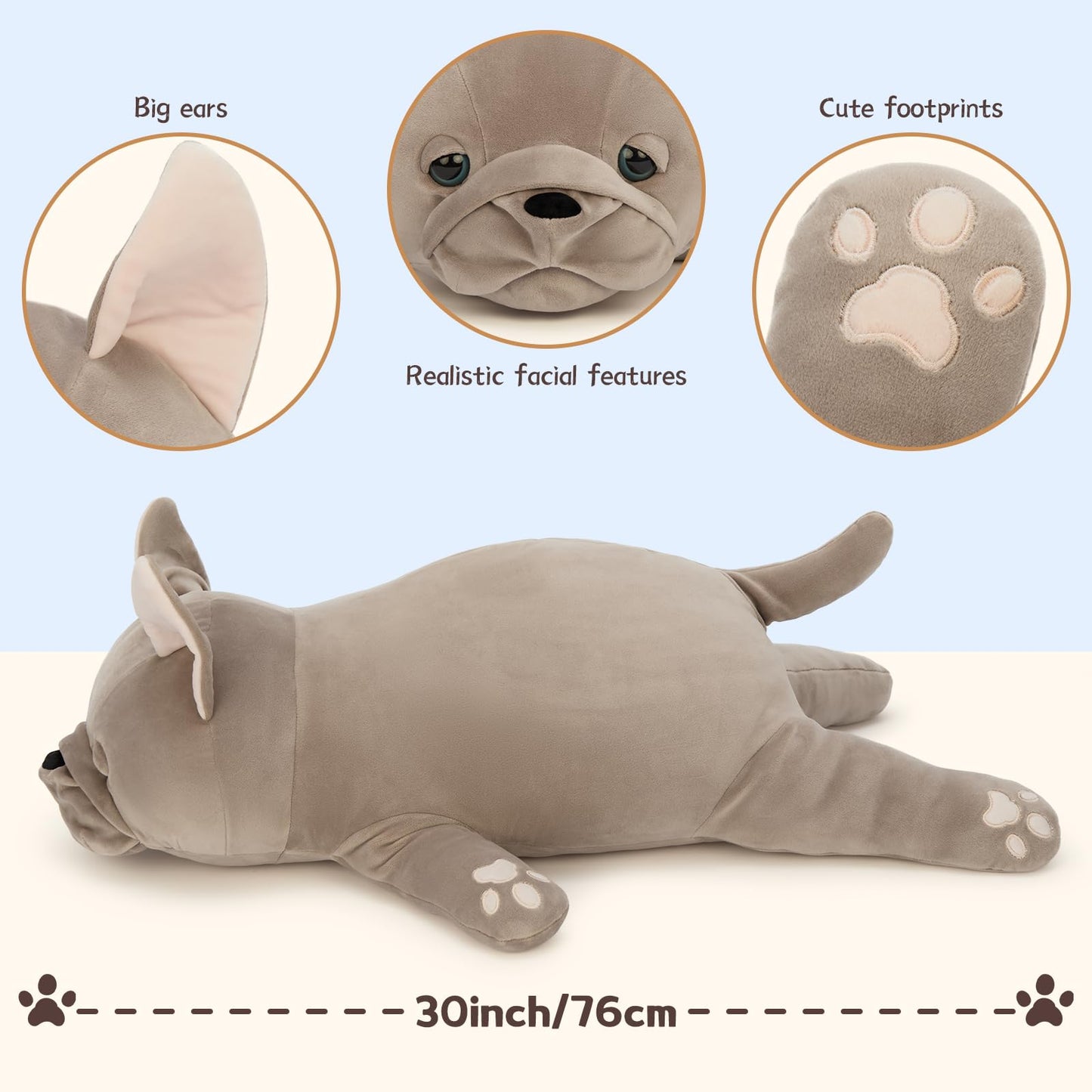 Tezituor 2.5lb Plush French Bulldog Pillow – 30-Inch Hugging Cushion