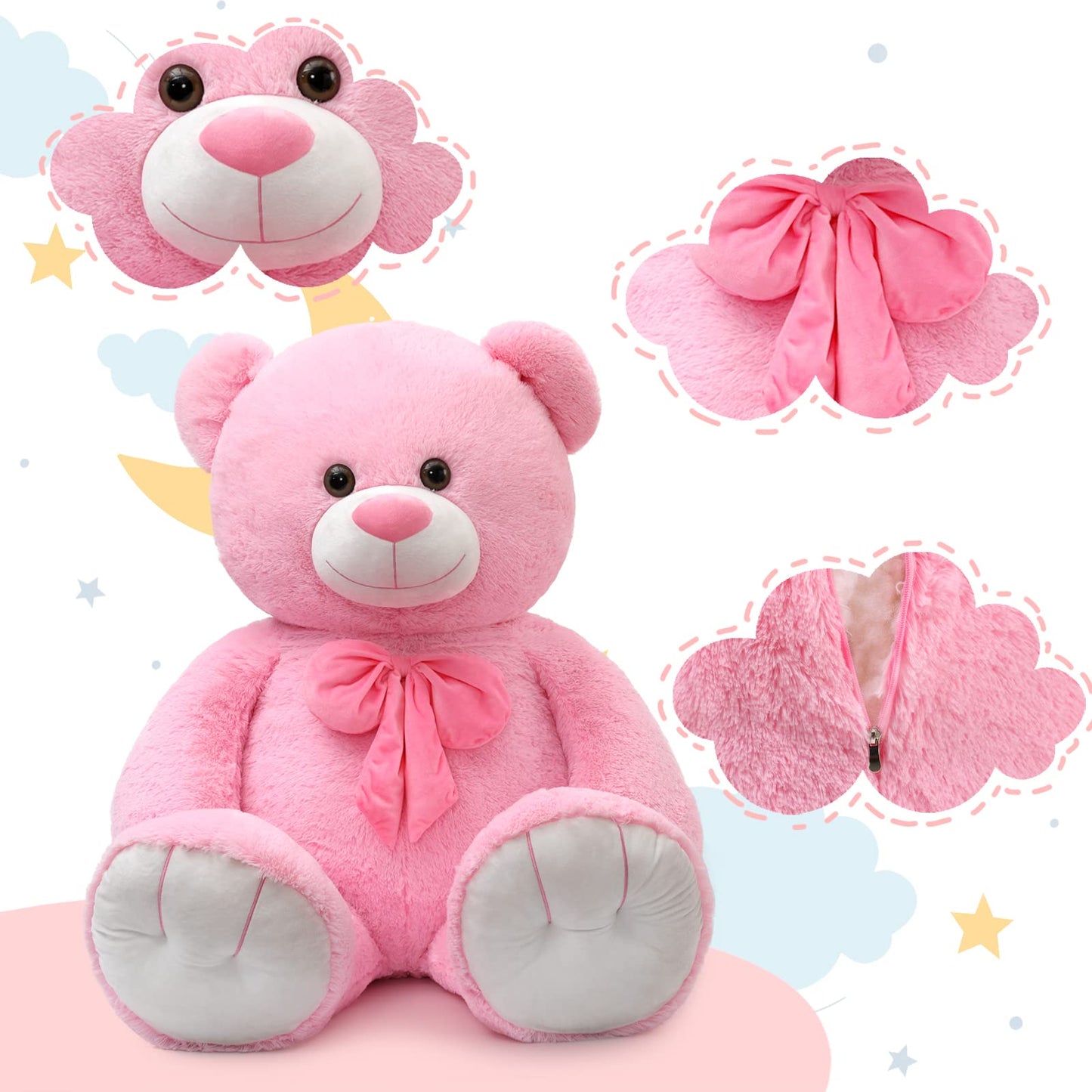 Tezituor Giant Teddy Bear 59-Inch Pink Plush – Life-Size Huggable Gift