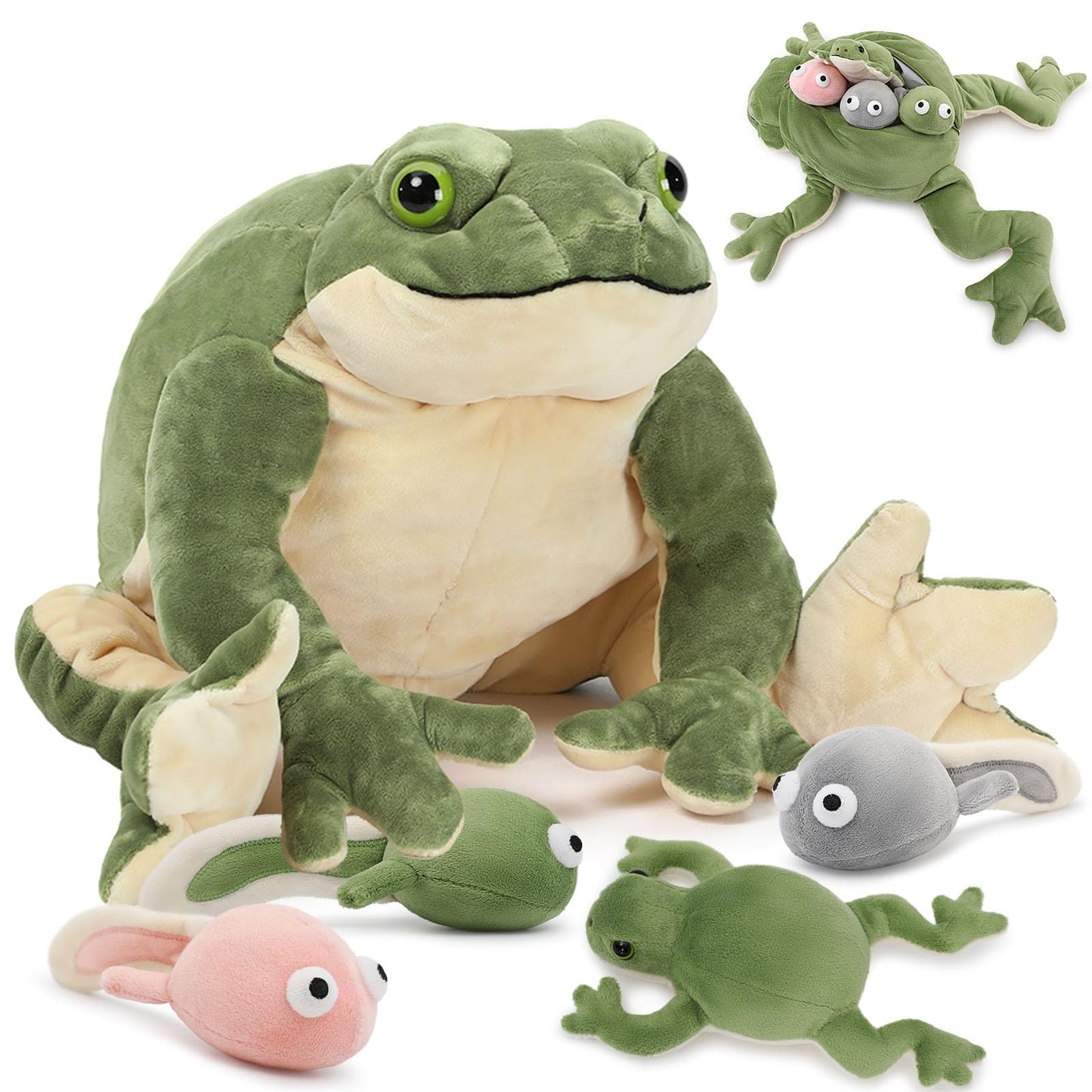 Tezituor Giant Mommy Frog Plush with 4 Babies - 20.5-Inch Realistic Frog Toy, Soft Pillow, Gift for Kids