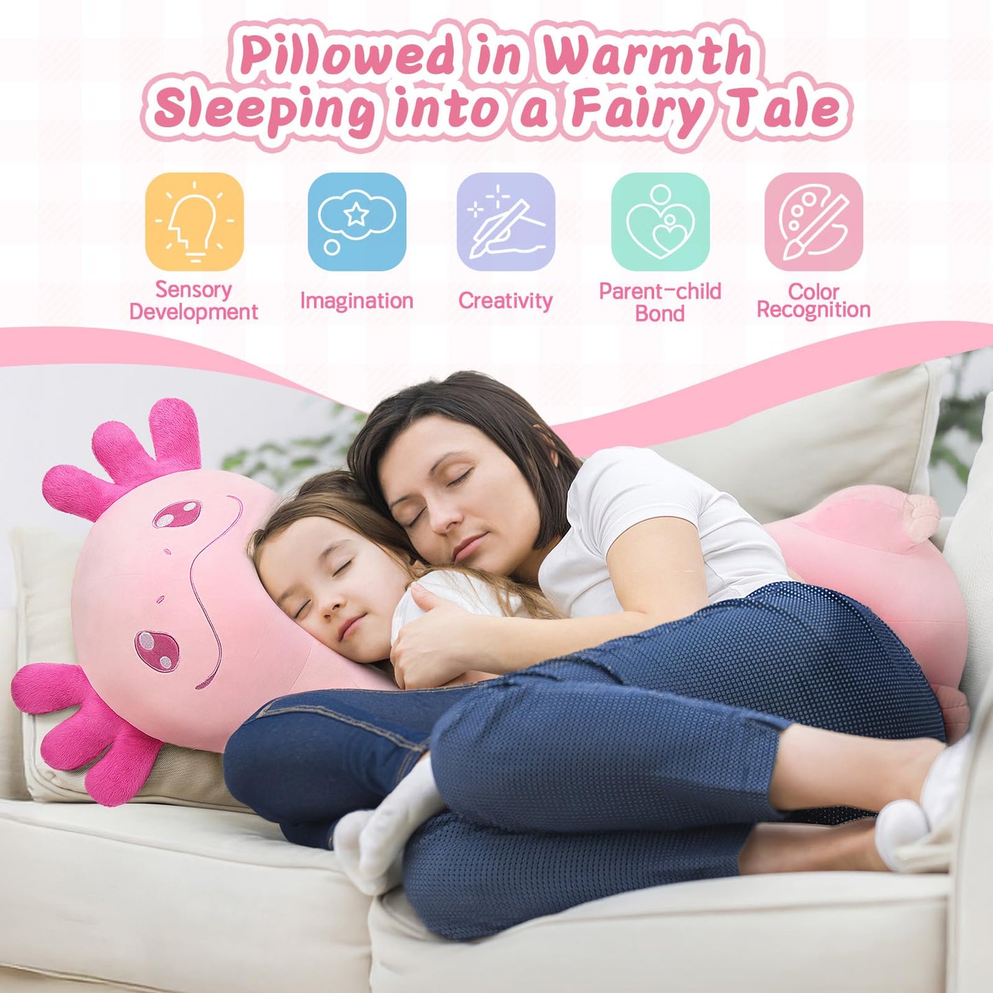 Tezituor Long Axolotl Plush Body Pillow — 39.5-Inch Giant Pink Cuddle Pillow