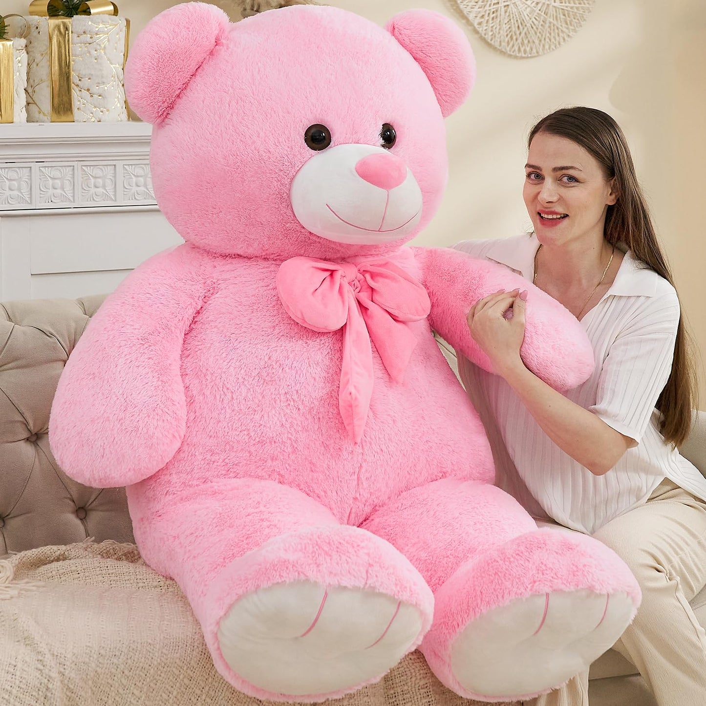 Tezituor Giant Teddy Bear 59-Inch Pink Plush – Life-Size Huggable Gift