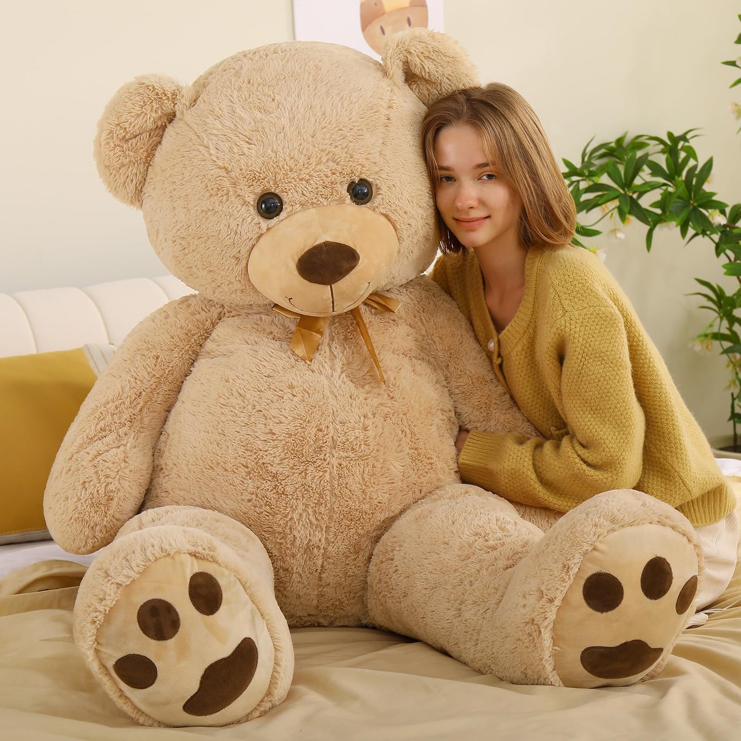 Tezituor Giant Teddy Bear 5 ft Tall – Light Brown Life-Size Plush, 59 Inches