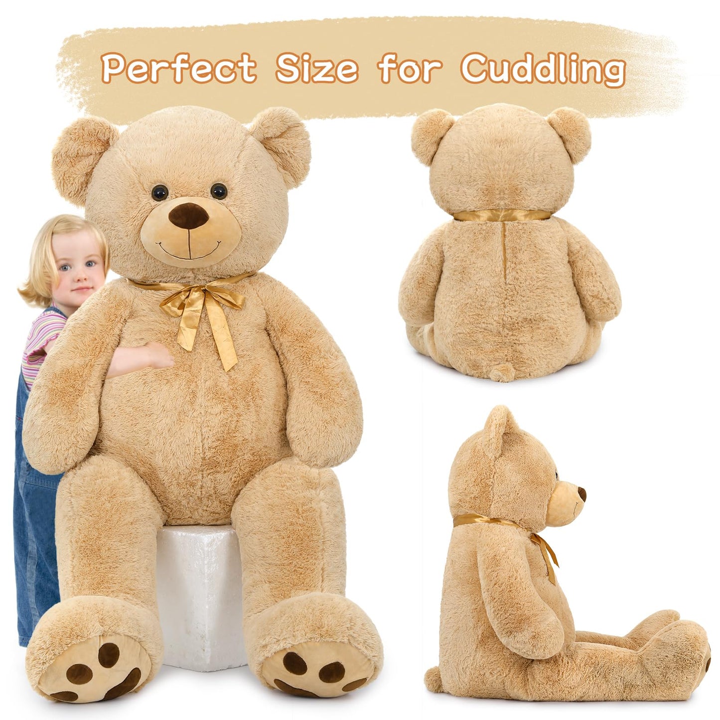 Tezituor Giant Teddy Bear 5 ft Tall – Light Brown Life-Size Plush, 59 Inches