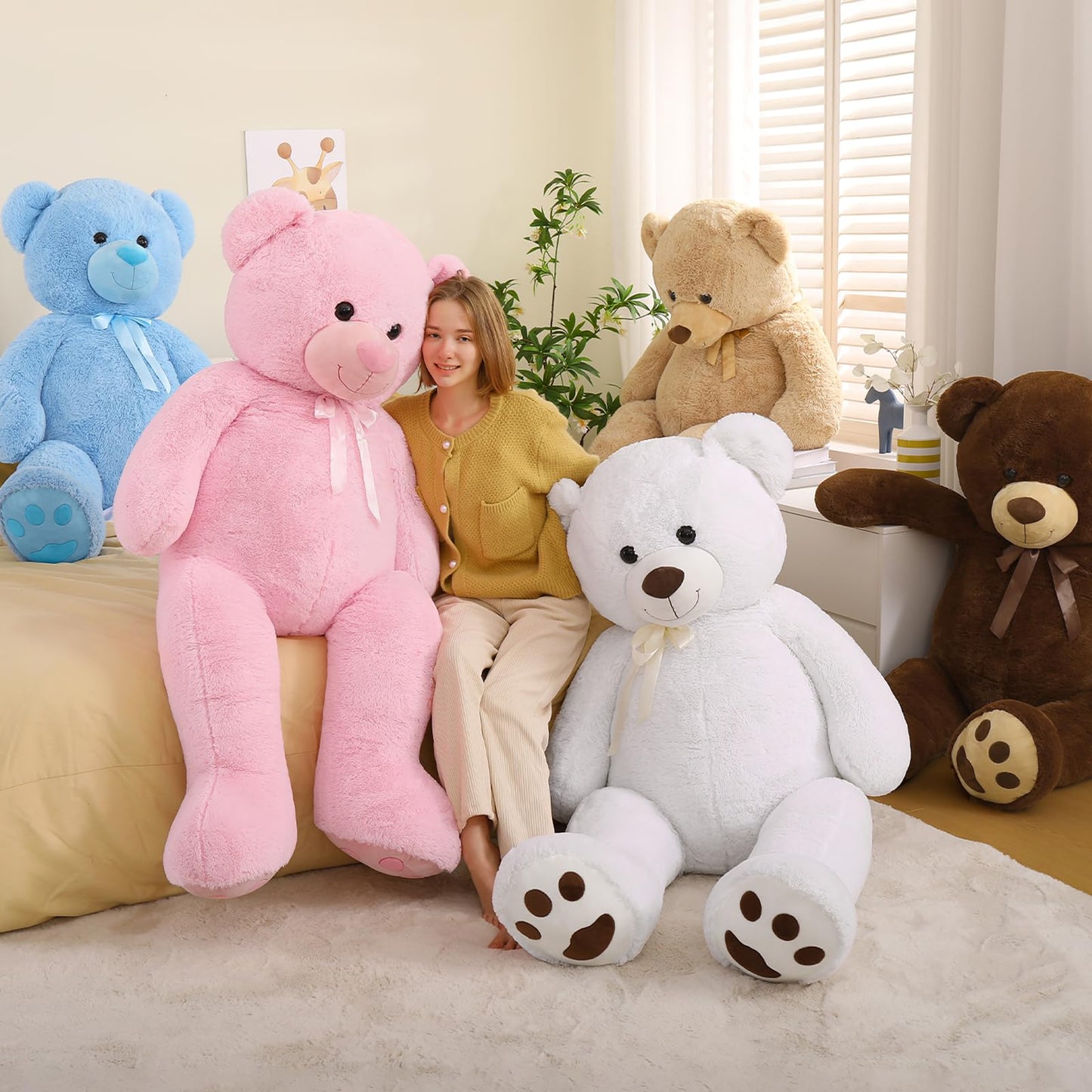 Tezituor Giant Teddy Bear 5 ft Tall – Light Brown Life-Size Plush, 59 Inches