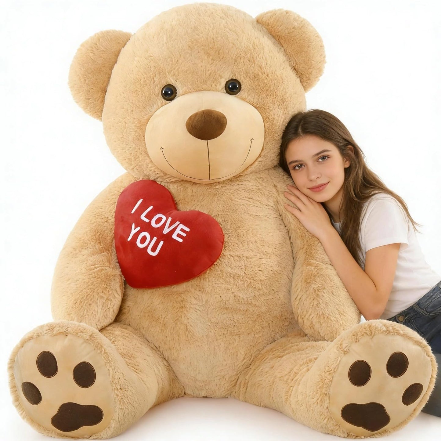 Tezituor Giant Teddy Bear 5ft – Large Brown Plush I Love You Bear | Gift for Kids & Girlfriend