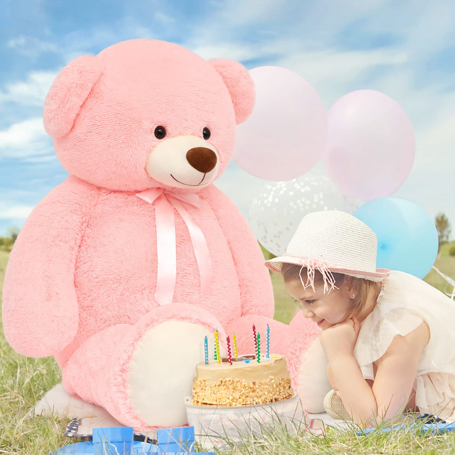 Tezituor 52-Inch Giant Pink Teddy Bear – Life-Size Plush for Hugs, Gifts & Room Decor