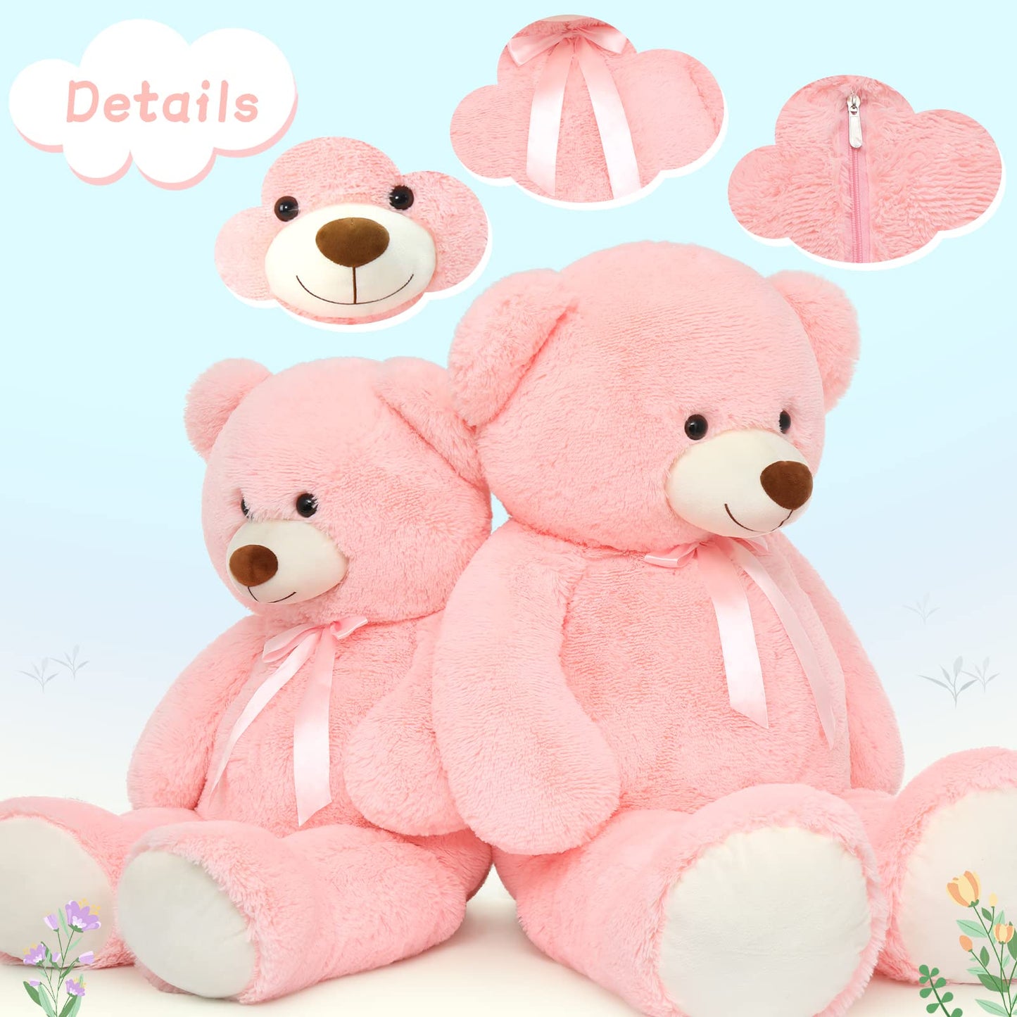 Tezituor 52-Inch Giant Pink Teddy Bear – Life-Size Plush for Hugs, Gifts & Room Decor