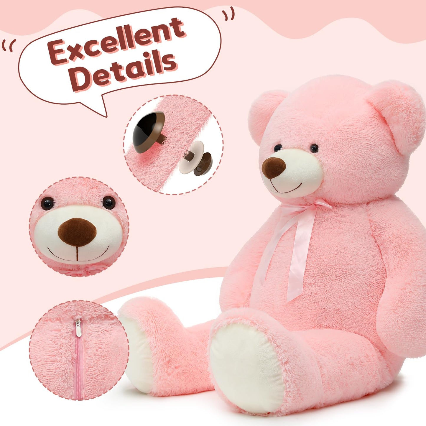 Tezituor 59-Inch Valentines Pink Giant Teddy Bear | 5ft Soft Plush Gift