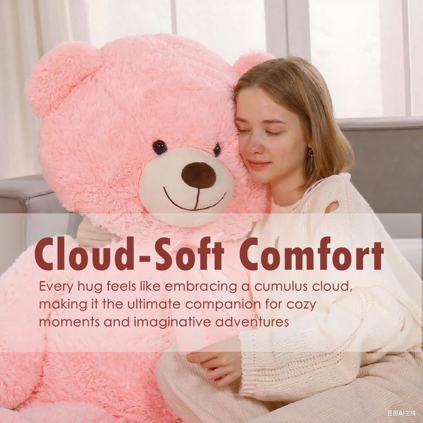 Tezituor 52-Inch Giant Pink Teddy Bear – Life-Size Plush for Hugs, Gifts & Room Decor