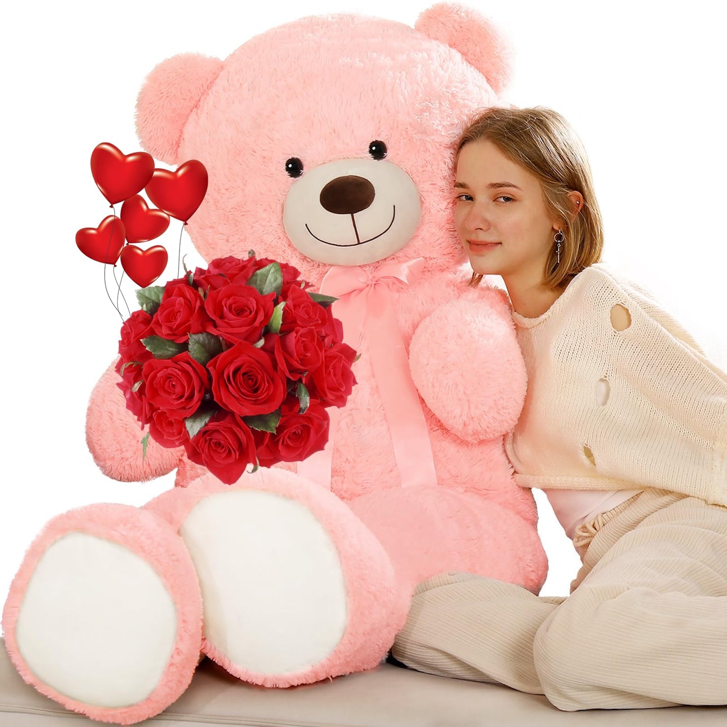 Tezituor 52-Inch Giant Pink Teddy Bear – Life-Size Plush for Hugs, Gifts & Room Decor