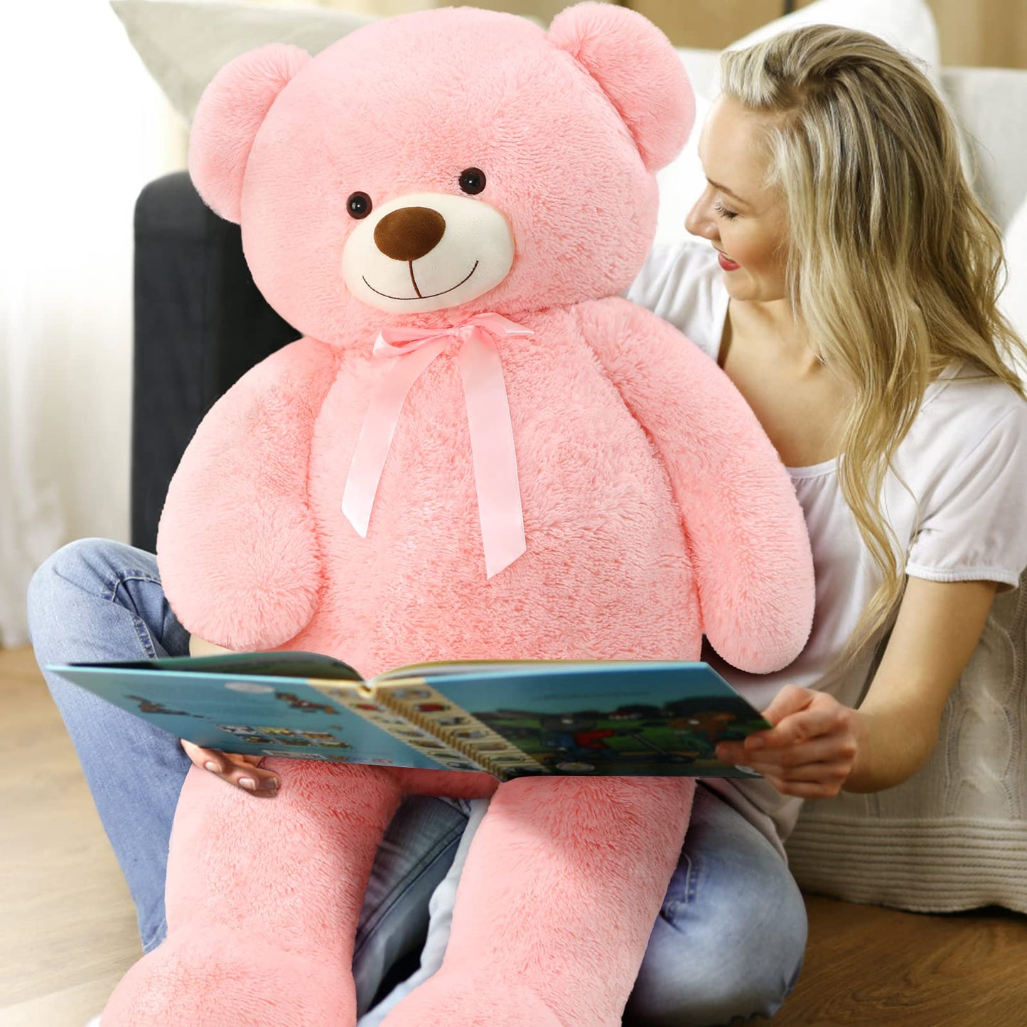 Tezituor 52-Inch Giant Pink Teddy Bear – Life-Size Plush for Hugs, Gifts & Room Decor