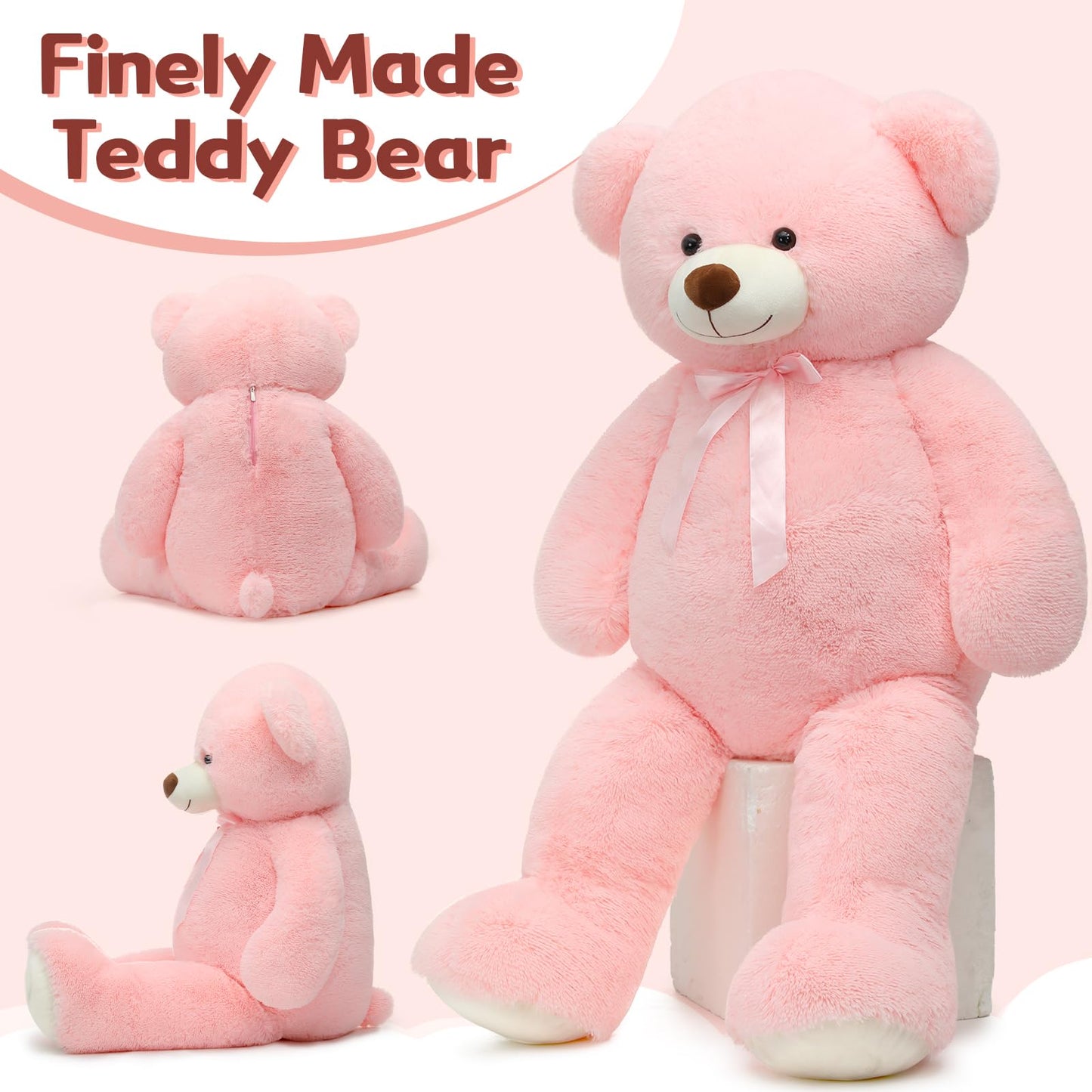 Tezituor 52-Inch Giant Pink Teddy Bear – Life-Size Plush for Hugs, Gifts & Room Decor