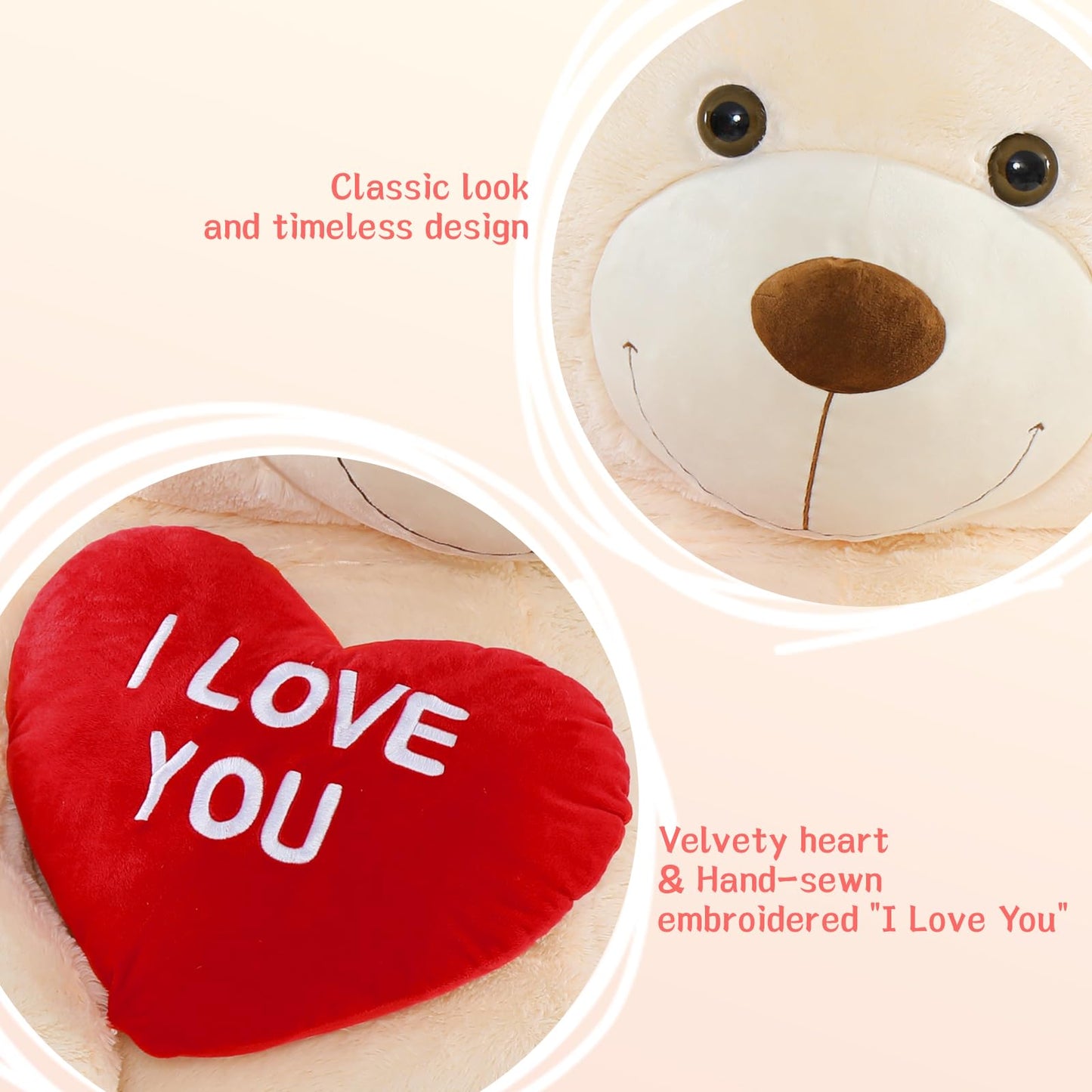 Tezituor Giant 6ft Teddy Bear – I Love You Heart Plush Gift