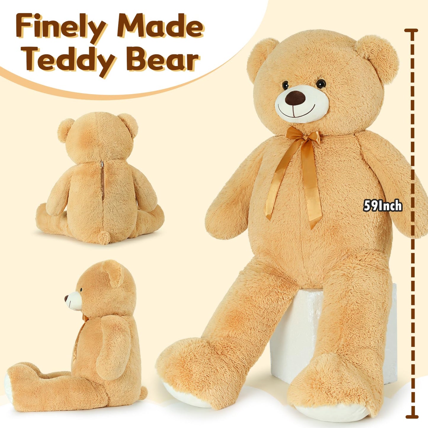 Tezituor 59-Inch Giant Teddy Bear – Life-Size Soft Plush Gift for Kids & Loved Ones