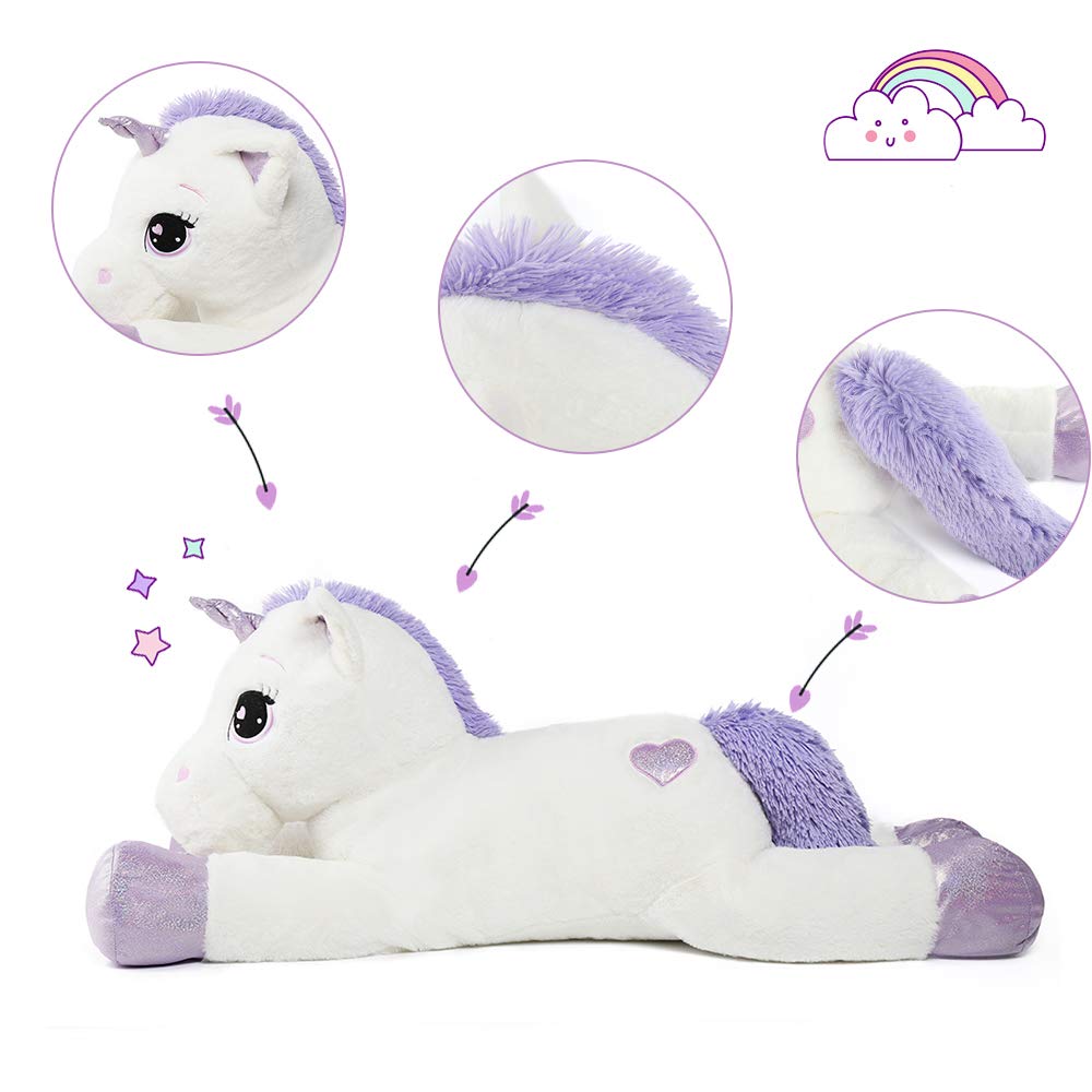 Tezituor 43'' Giant Unicorn Plush - Soft White & Purple Stuffed Animal for Kids