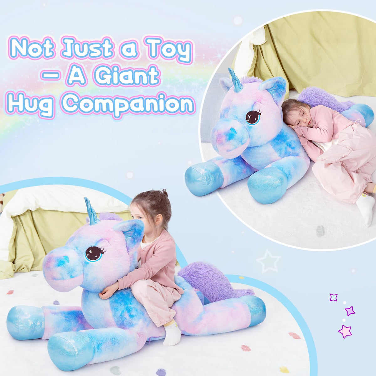 Tezituor 43in Giant Unicorn Stuffed Animal – Rainbow Plush for Kids, Decor & Gifts