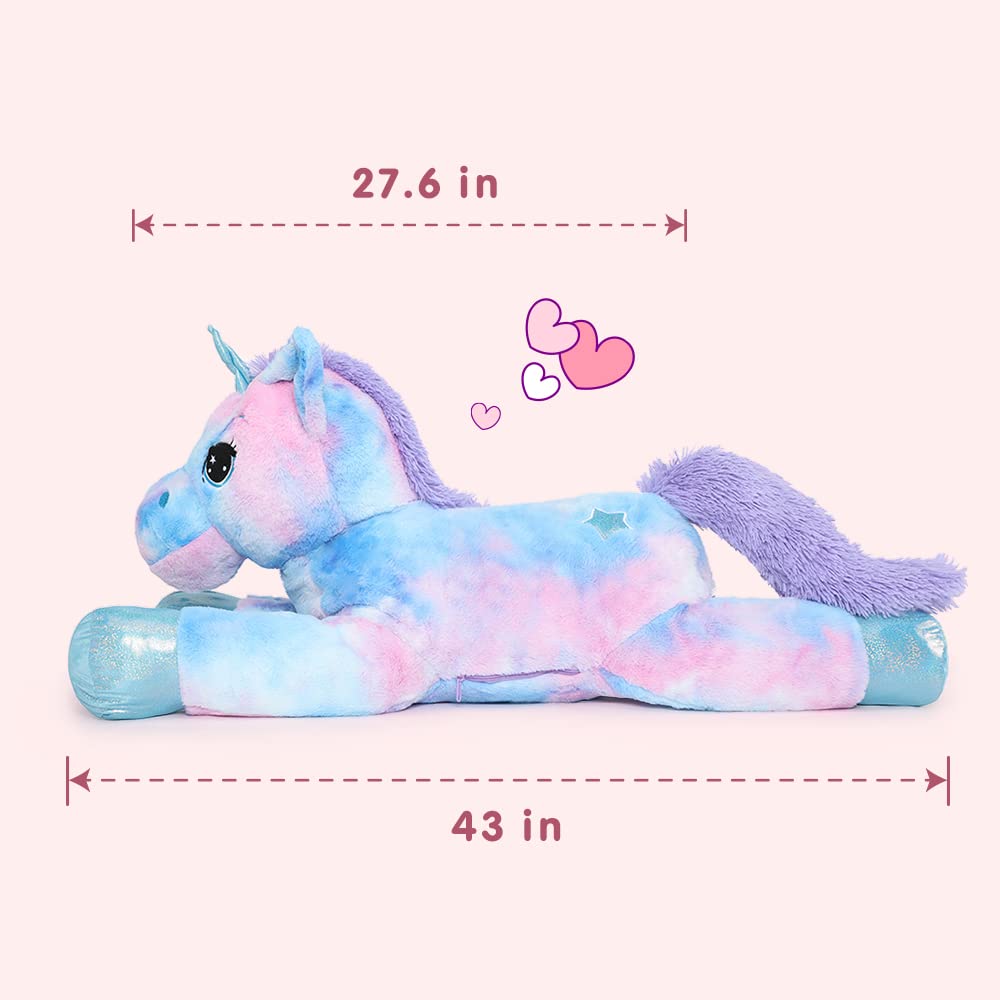 Tezituor 43in Giant Unicorn Stuffed Animal – Rainbow Plush for Kids, Decor & Gifts