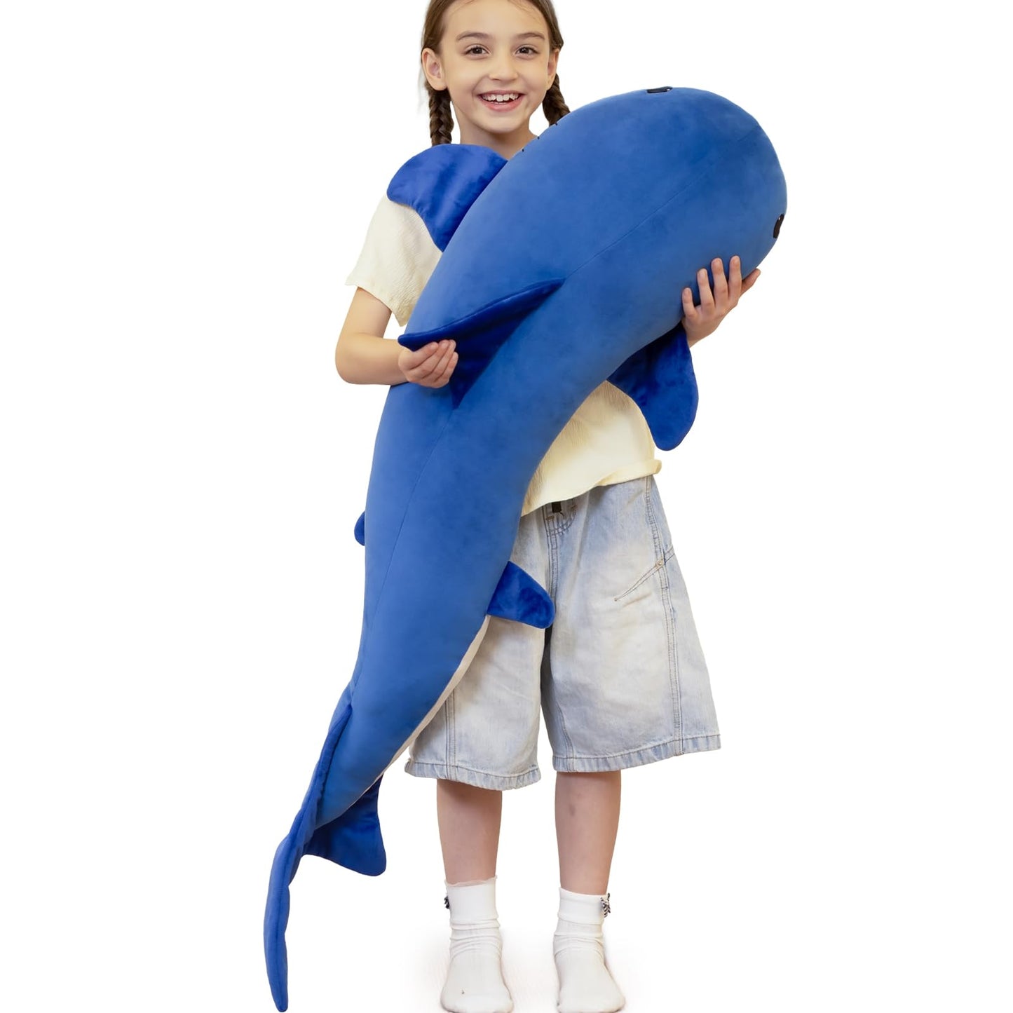 Tezituor 47in Giant Whale Plush — S-Shape Body Pillow for Cozy Sleep and Decor