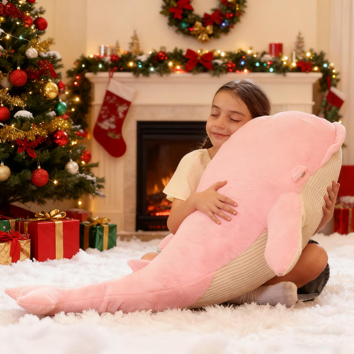 Tezituor 4ft Pink Whale Plush Pillow – Giant Whale Stuffed Animal for Kids & Adults | Home Decor Gift