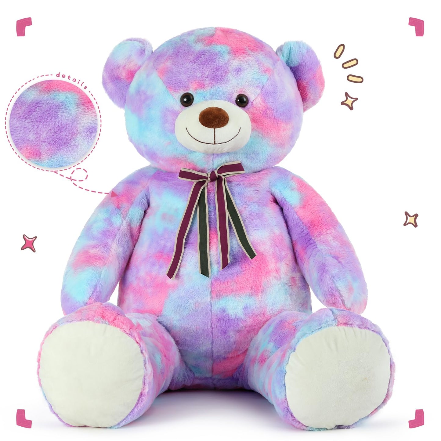 Tezituor Big Teddy Bear - 59-Inch Giant Rainbow Purple Plush, Life-Size Gift for Holidays