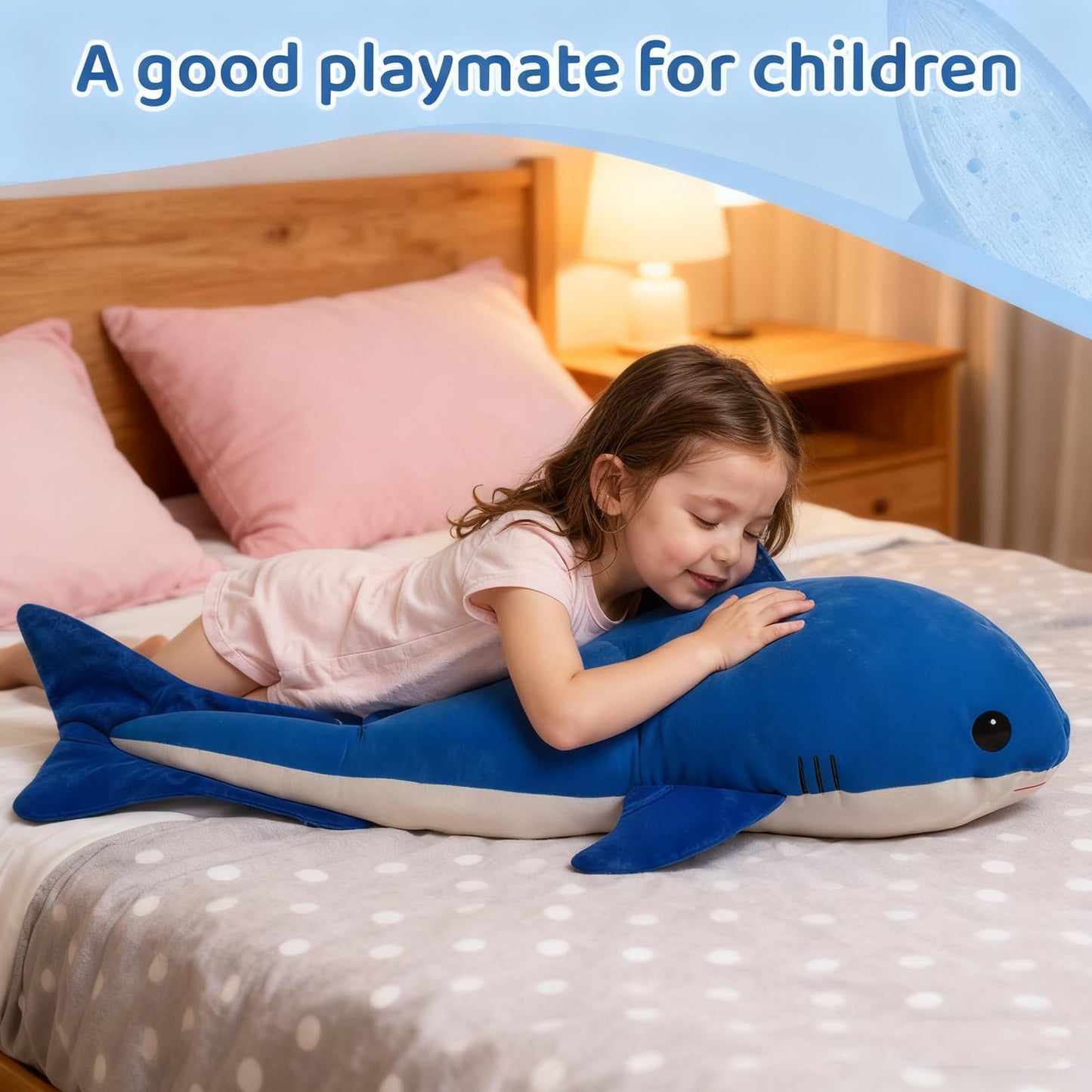 Tezituor 47in Giant Whale Plush — S-Shape Body Pillow for Cozy Sleep and Decor