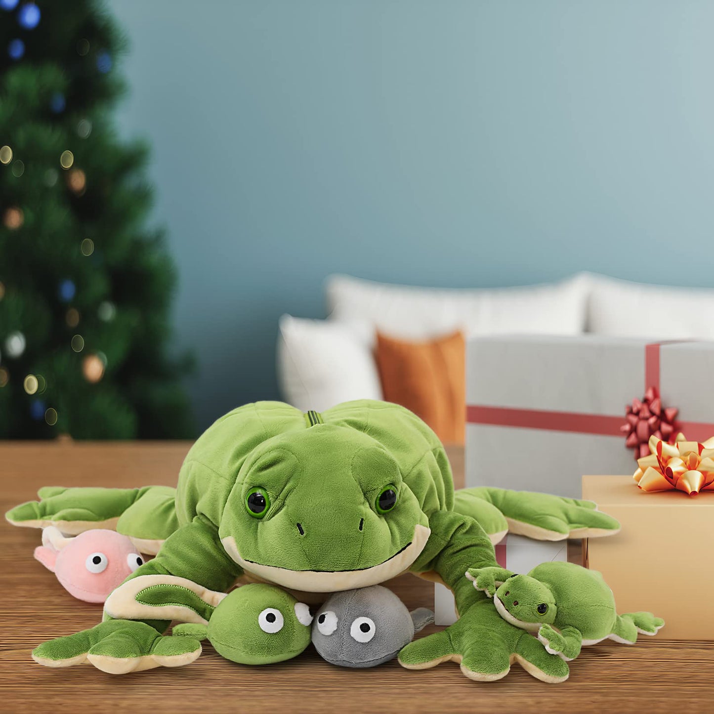 Tezituor Giant Mommy Frog Plush with 4 Babies - 20.5-Inch Realistic Frog Toy, Soft Pillow, Gift for Kids