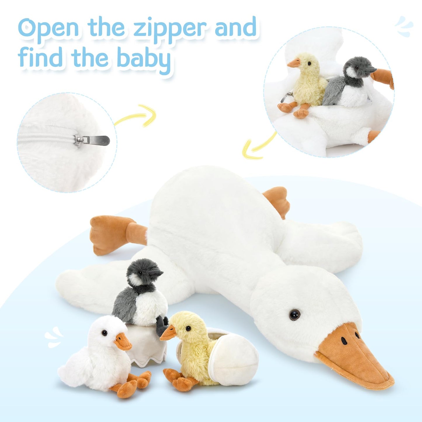 Tezituor Goose Stuffed Animal Set — 23.6-Inch Large Goose Plush with Mother and Babies for Cuddling, Play, and Decor