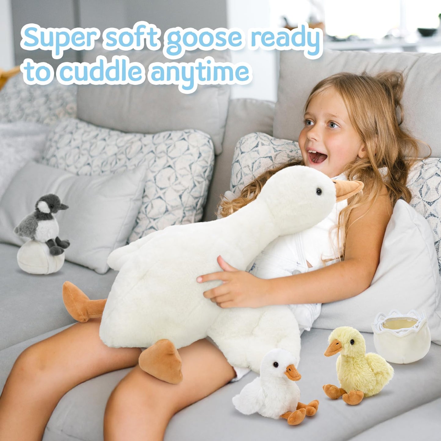 Tezituor Goose Stuffed Animal Set — 23.6-Inch Large Goose Plush with Mother and Babies for Cuddling, Play, and Decor